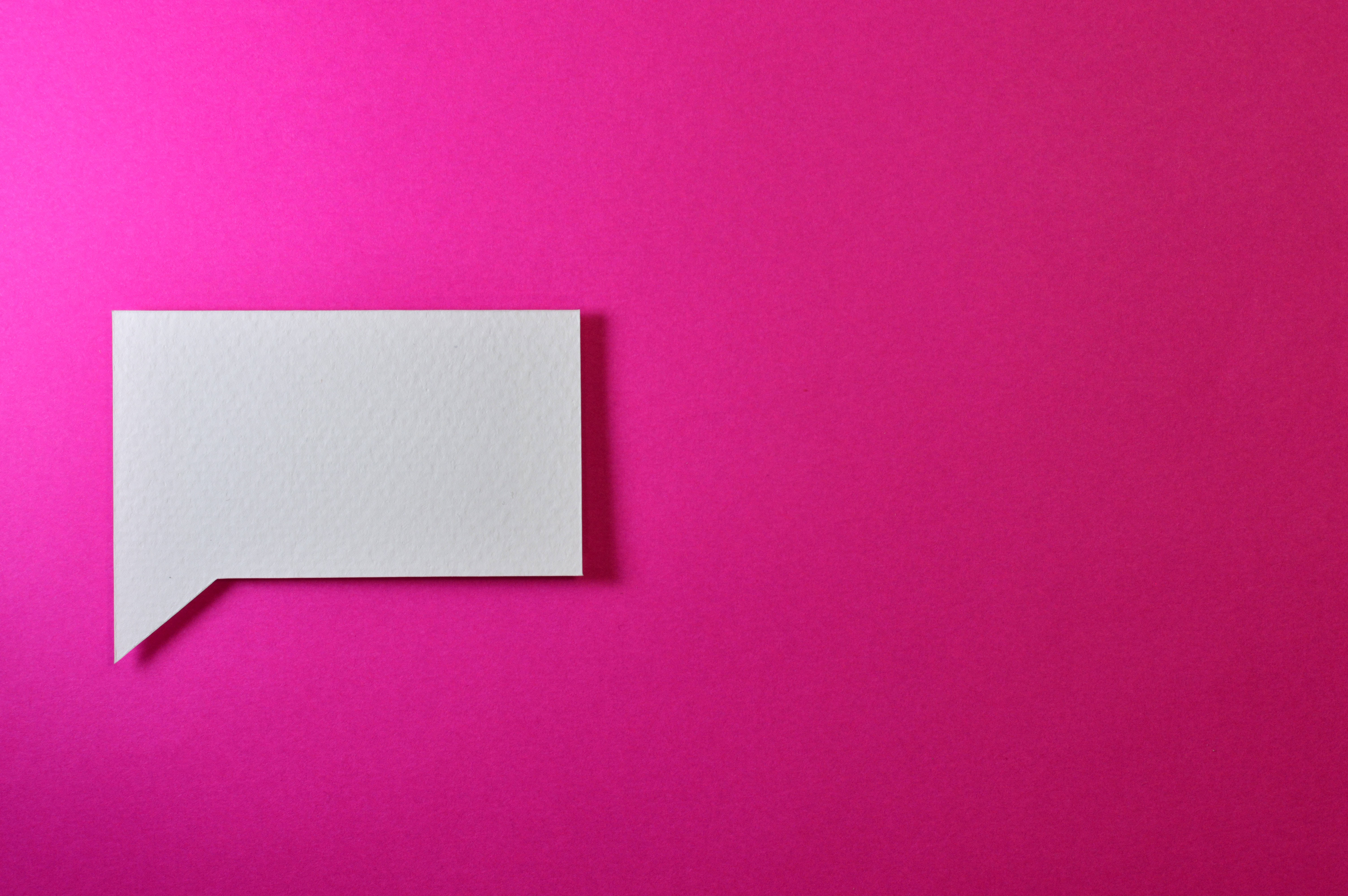 blank pink square bubble, white speech bubble, vibrant pink textured surface, 5K Desktop Wallpaper