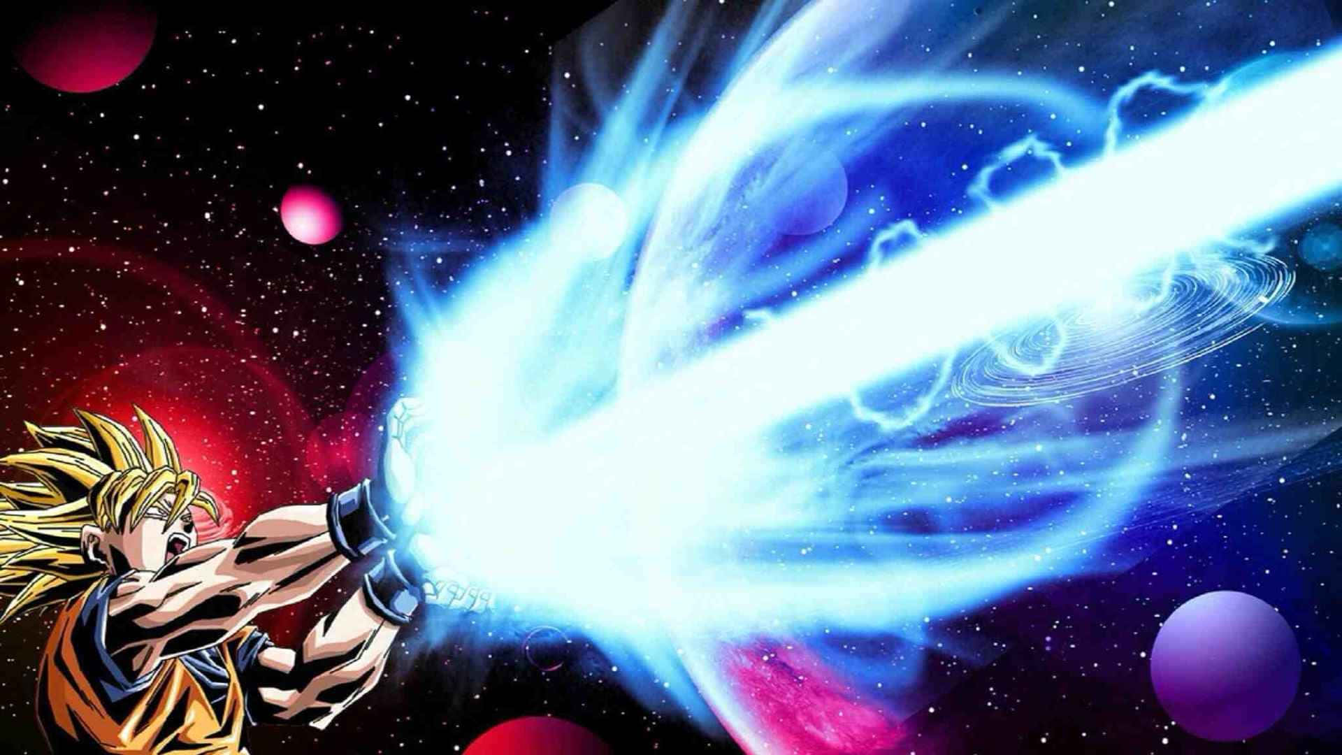 energy blast, spiky-haired anime warrior, blinding blue energy blast, Full HD Desktop Wallpaper