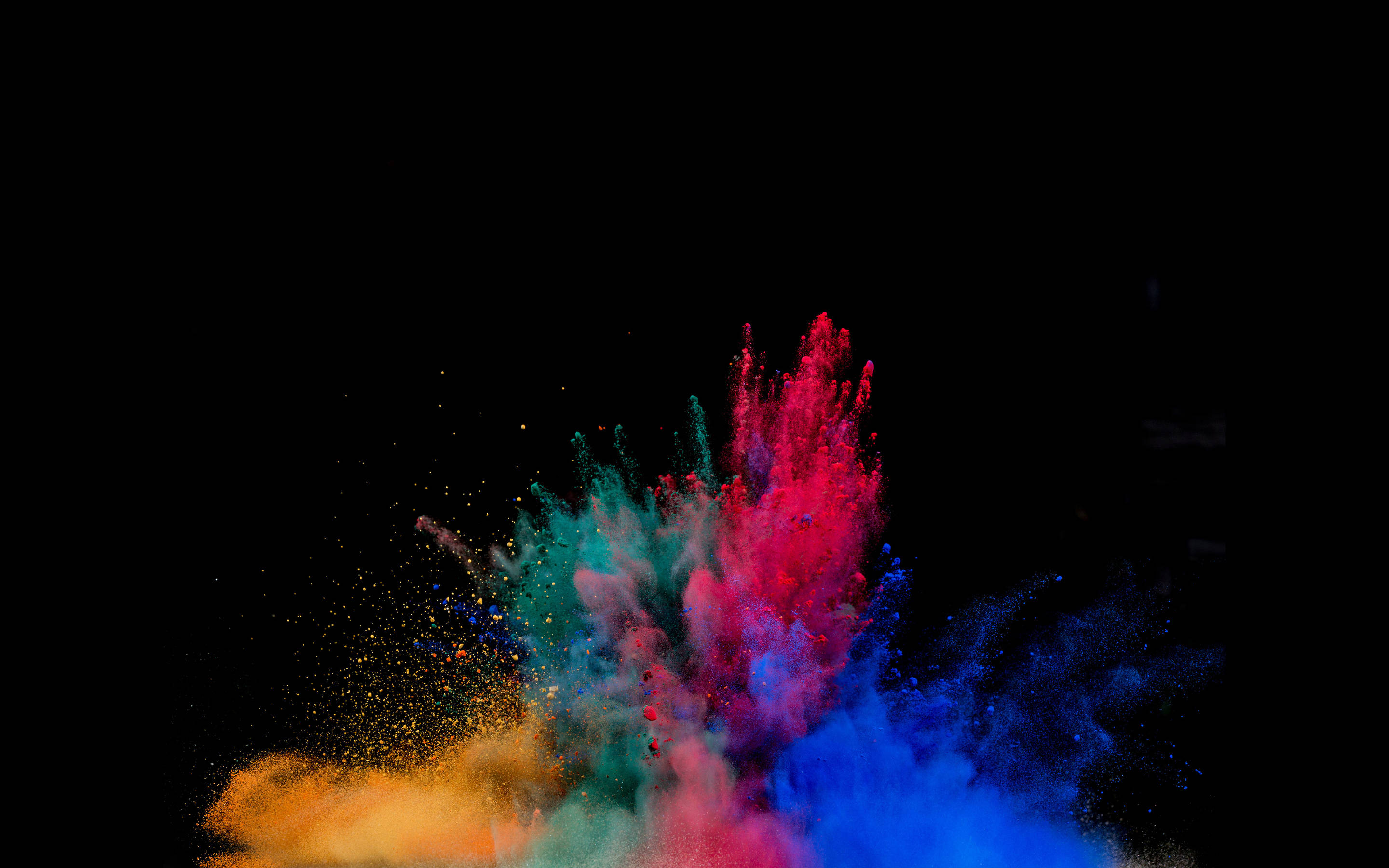 Supreme Blast Landscape, multicolored powder, stark black background, 2K Desktop Wallpaper