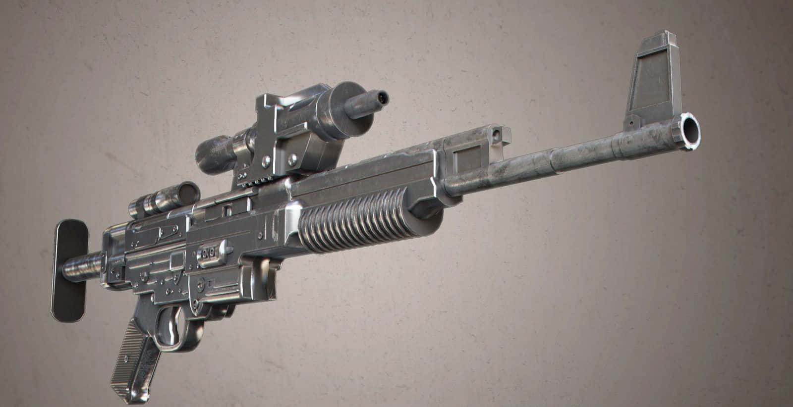 Futuristic Blaster Rifles Collection, silver futuristic assault rifle, scope, HD Desktop Wallpaper