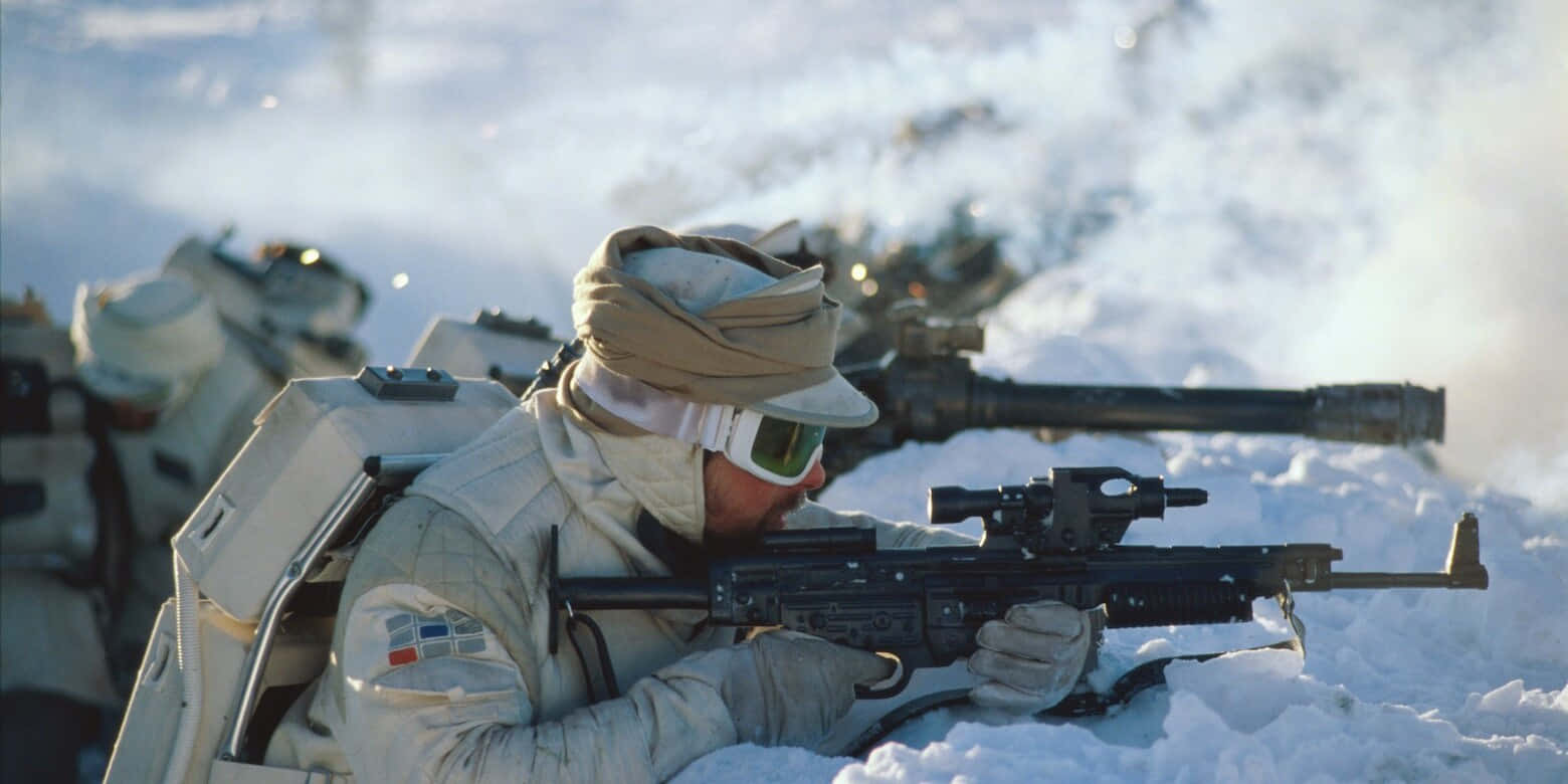 Blaster Rifles, snowy battlefield, soldier in snow gear, HD Desktop Wallpaper