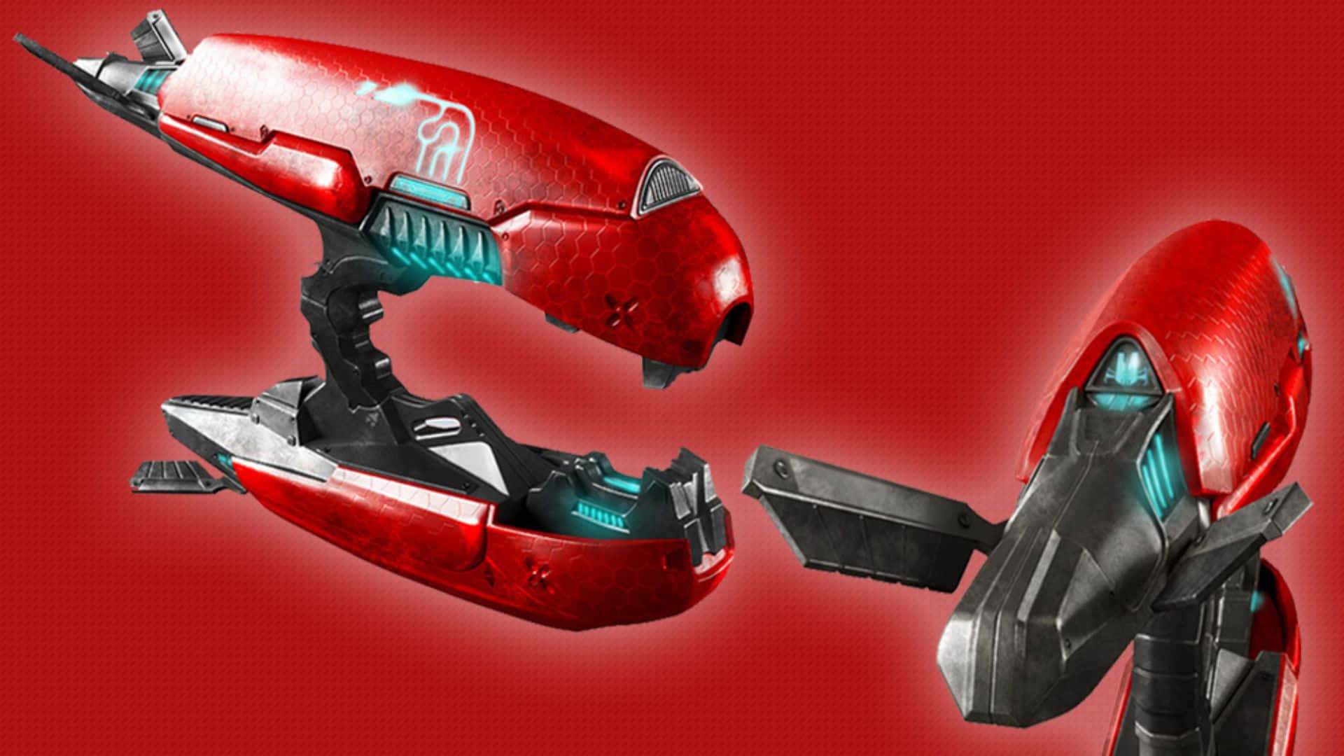 plasma rifle, red and black, glowing teal accents, Full HD Desktop Wallpaper