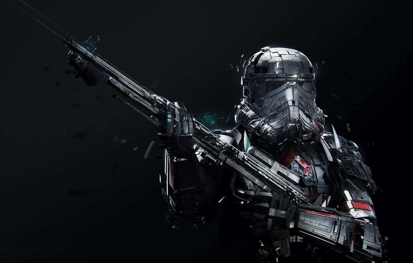 futuristic blaster rifles, military arsenal, dark metallic gear, HD Desktop Wallpaper