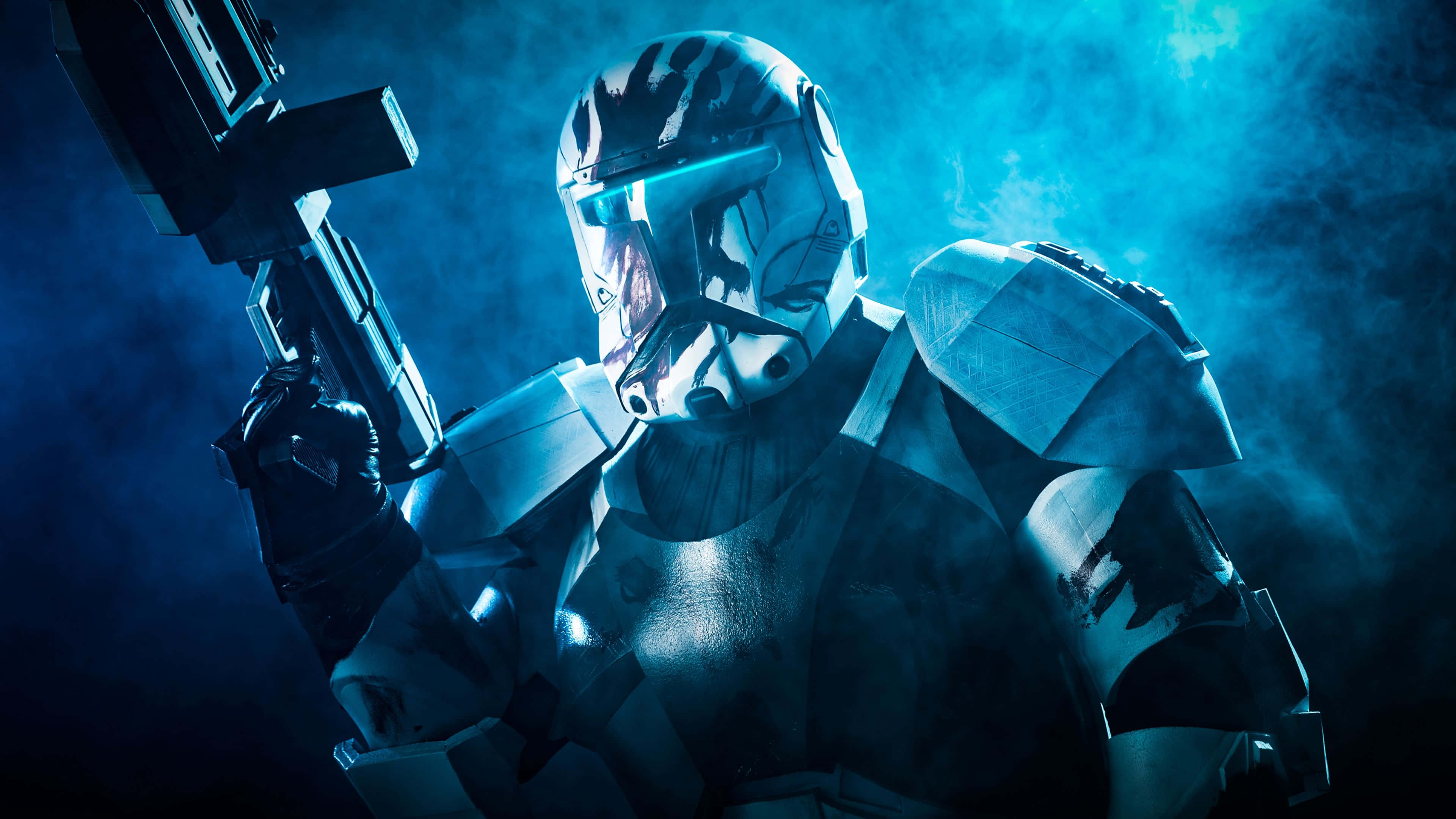 clone trooper, white armor, blaster rifle, 4K Desktop Wallpaper