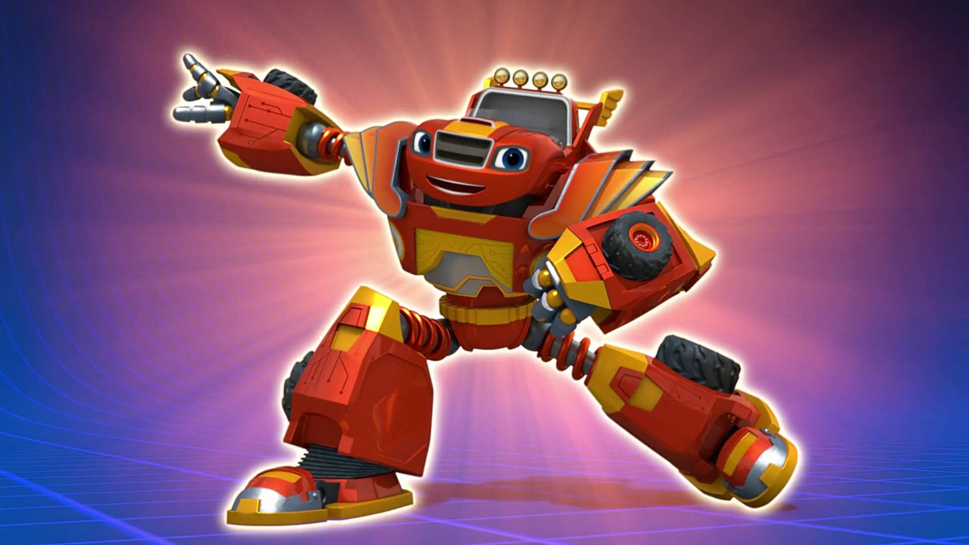Blaze and the Monster Machines, robot, red and yellow, Full HD Desktop Wallpaper