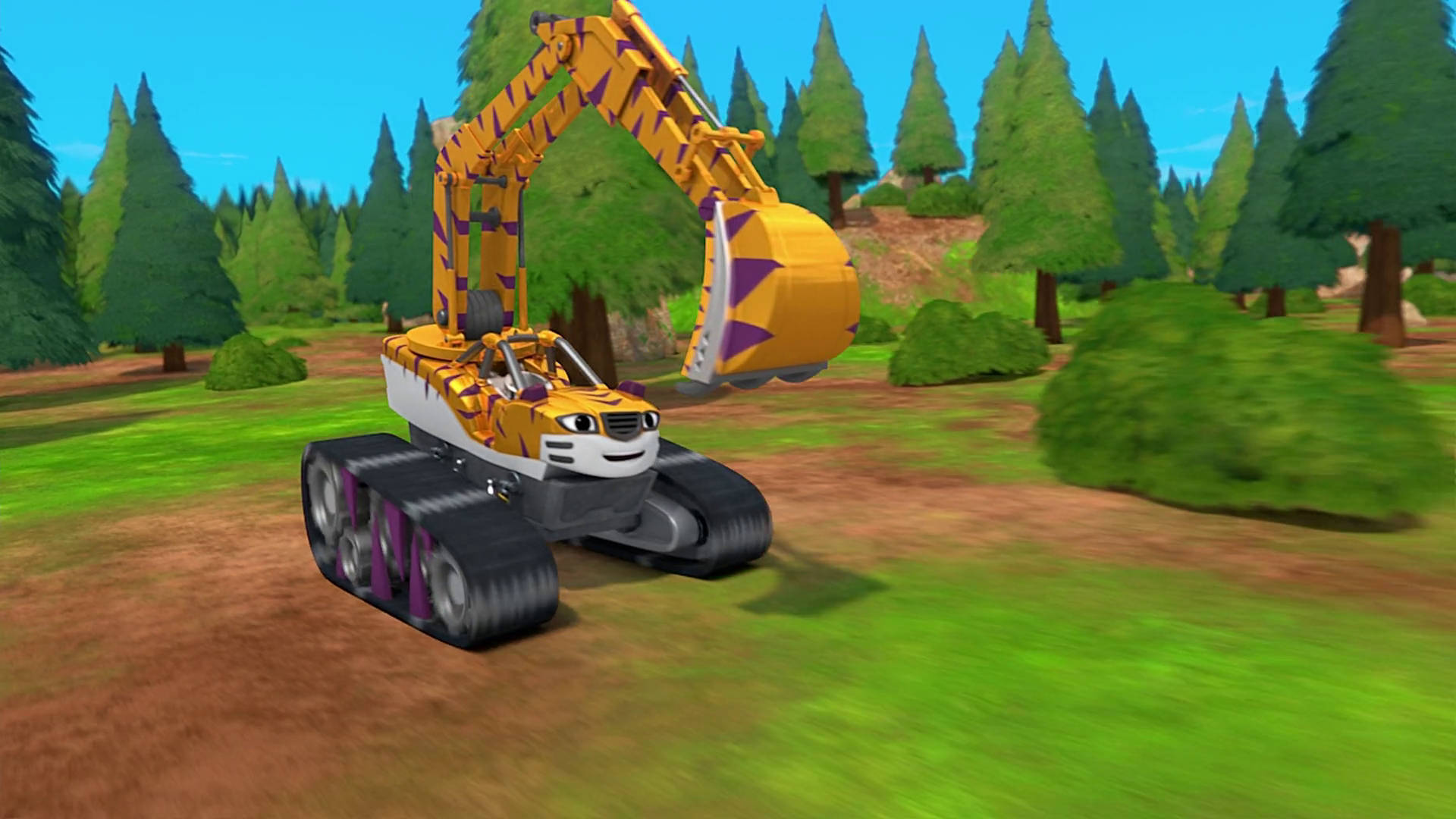 Blaze and the monster machines, tiger-themed excavator, yellow and purple, Full HD Desktop Wallpaper