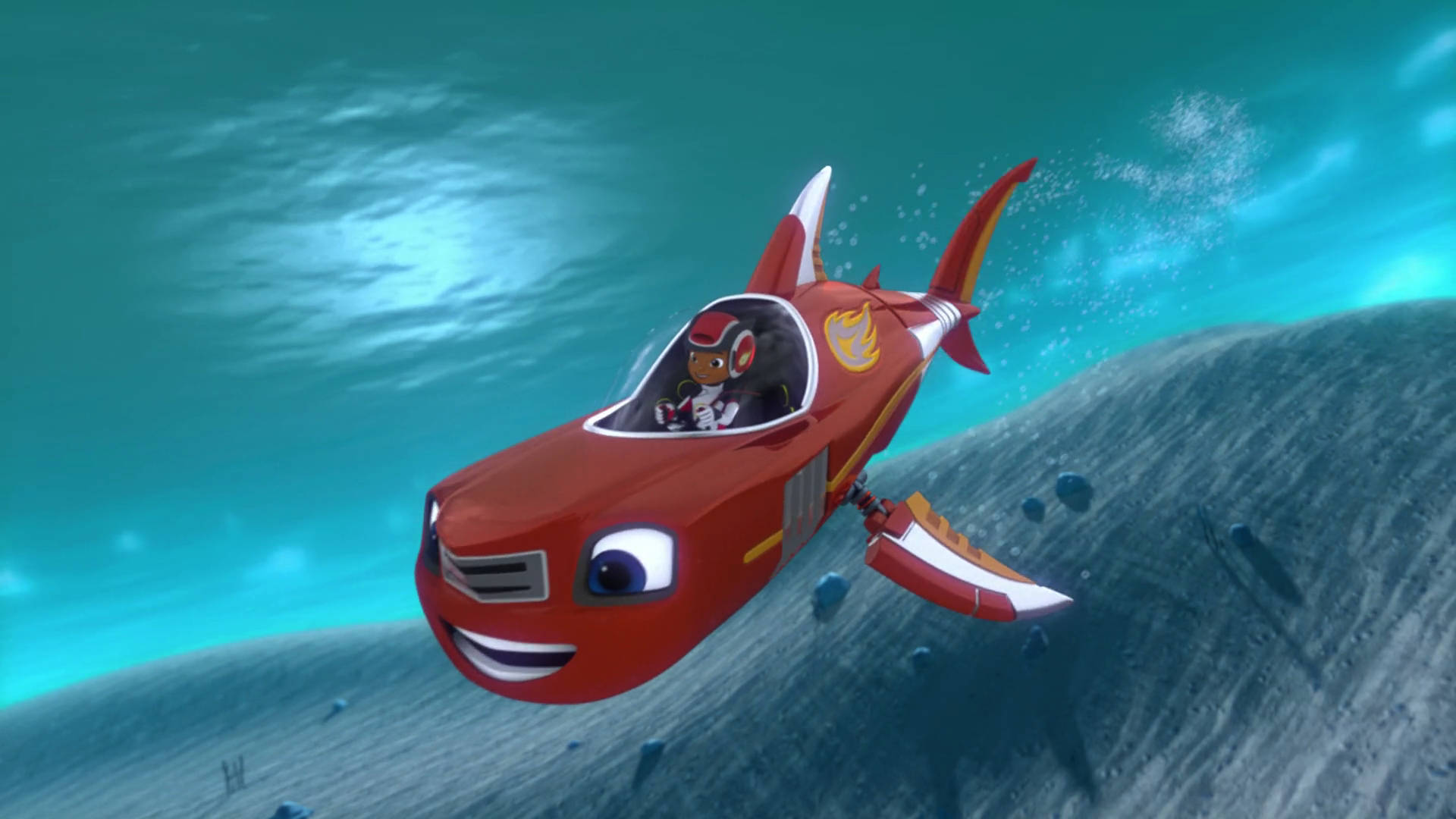 Blaze and the Monster Machines, shark, red, Full HD Desktop Wallpaper