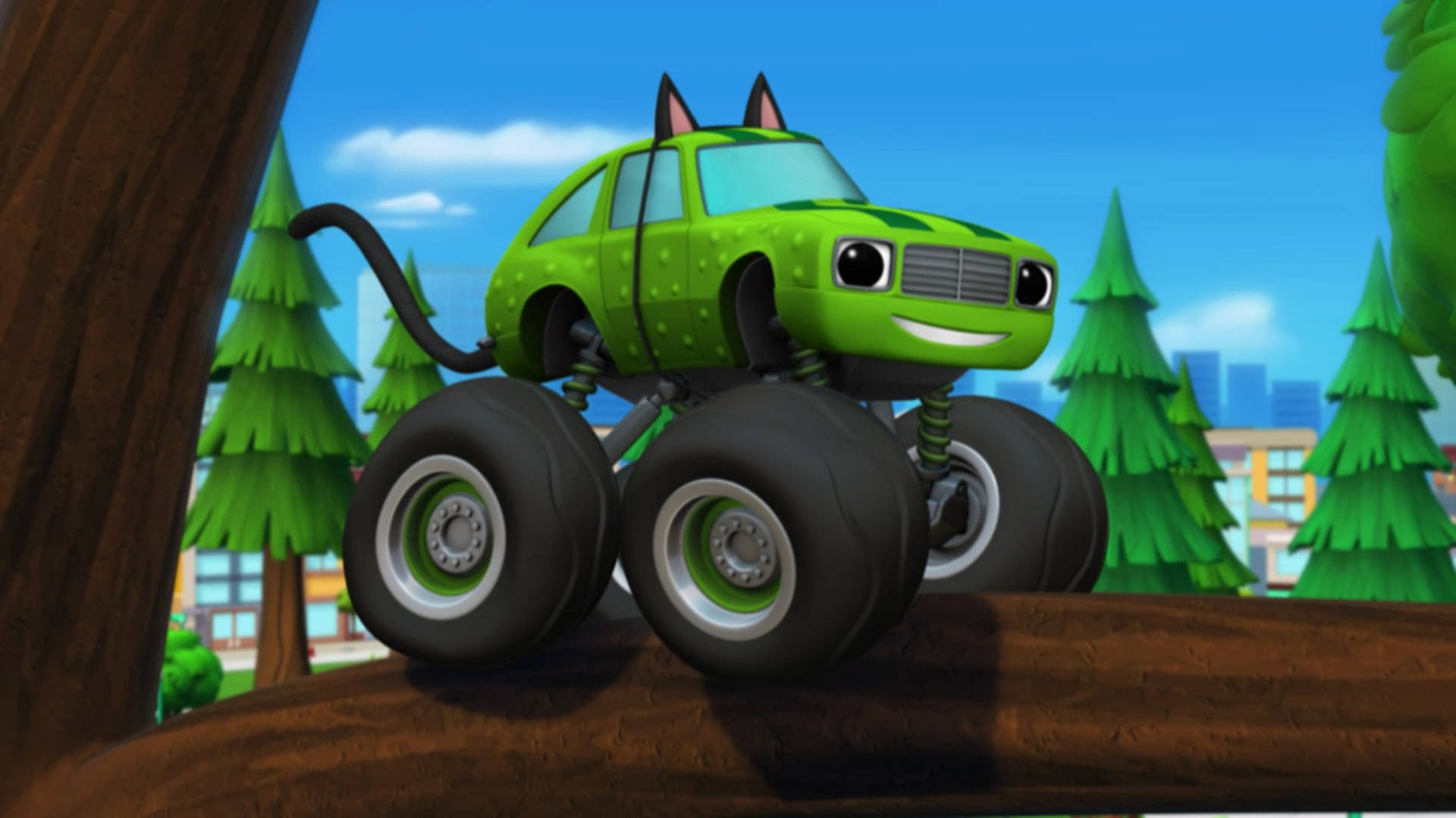 Blaze and the monster machines, green monster truck, cat ears, Full HD Desktop Wallpaper