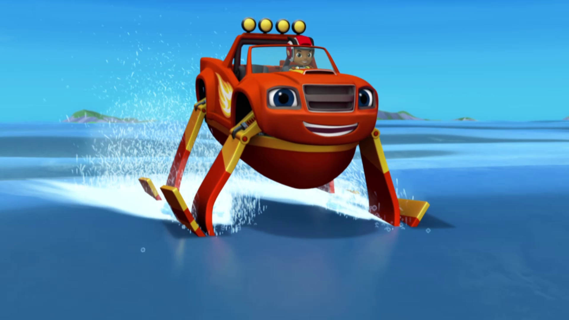 Blaze and the Monster Machines, hydrofoil, red animated fire truck, Full HD Desktop Wallpaper