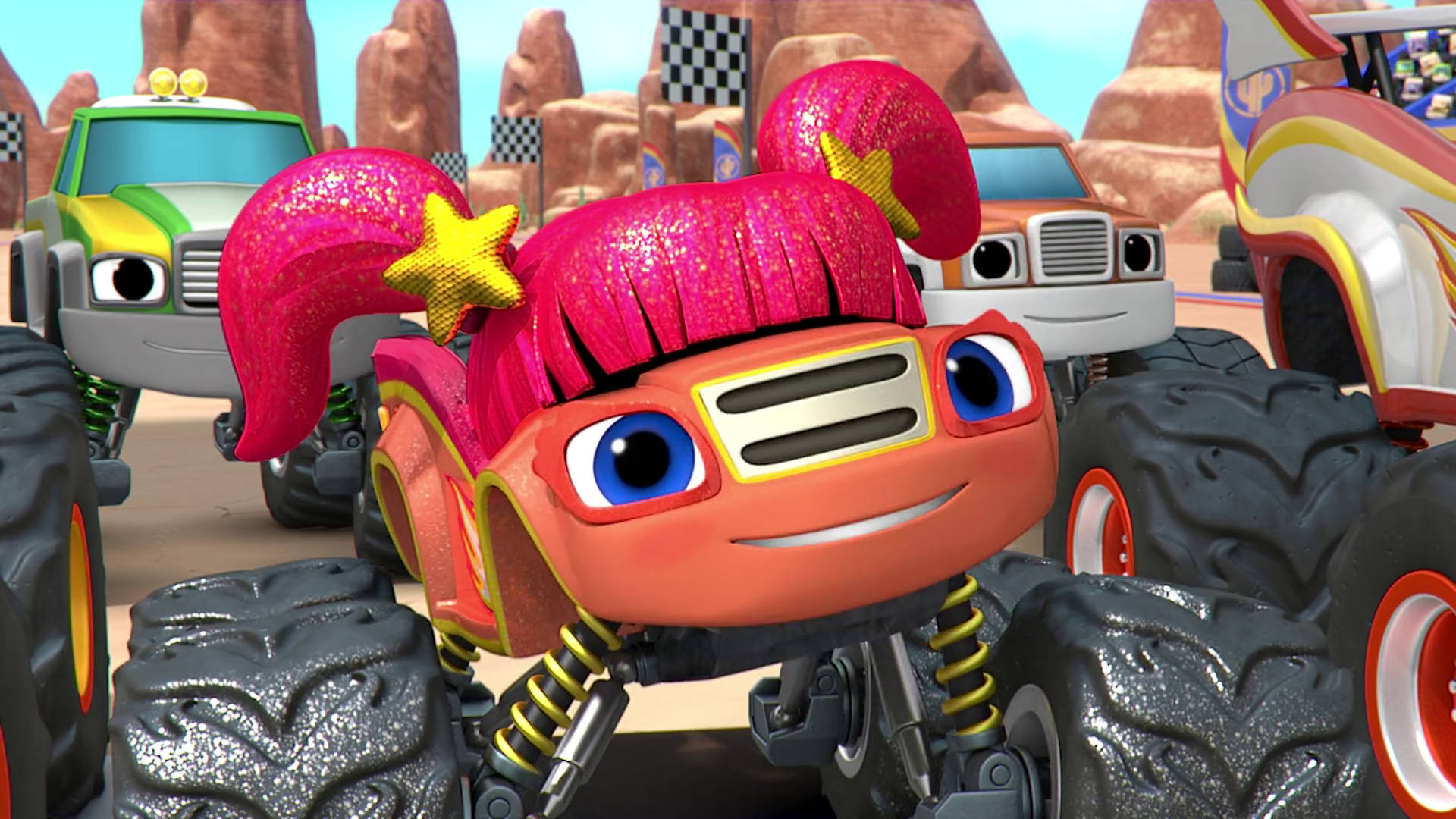 Blaze and the Monster Machines, pink monster truck, glittery pigtails, Full HD Desktop Wallpaper