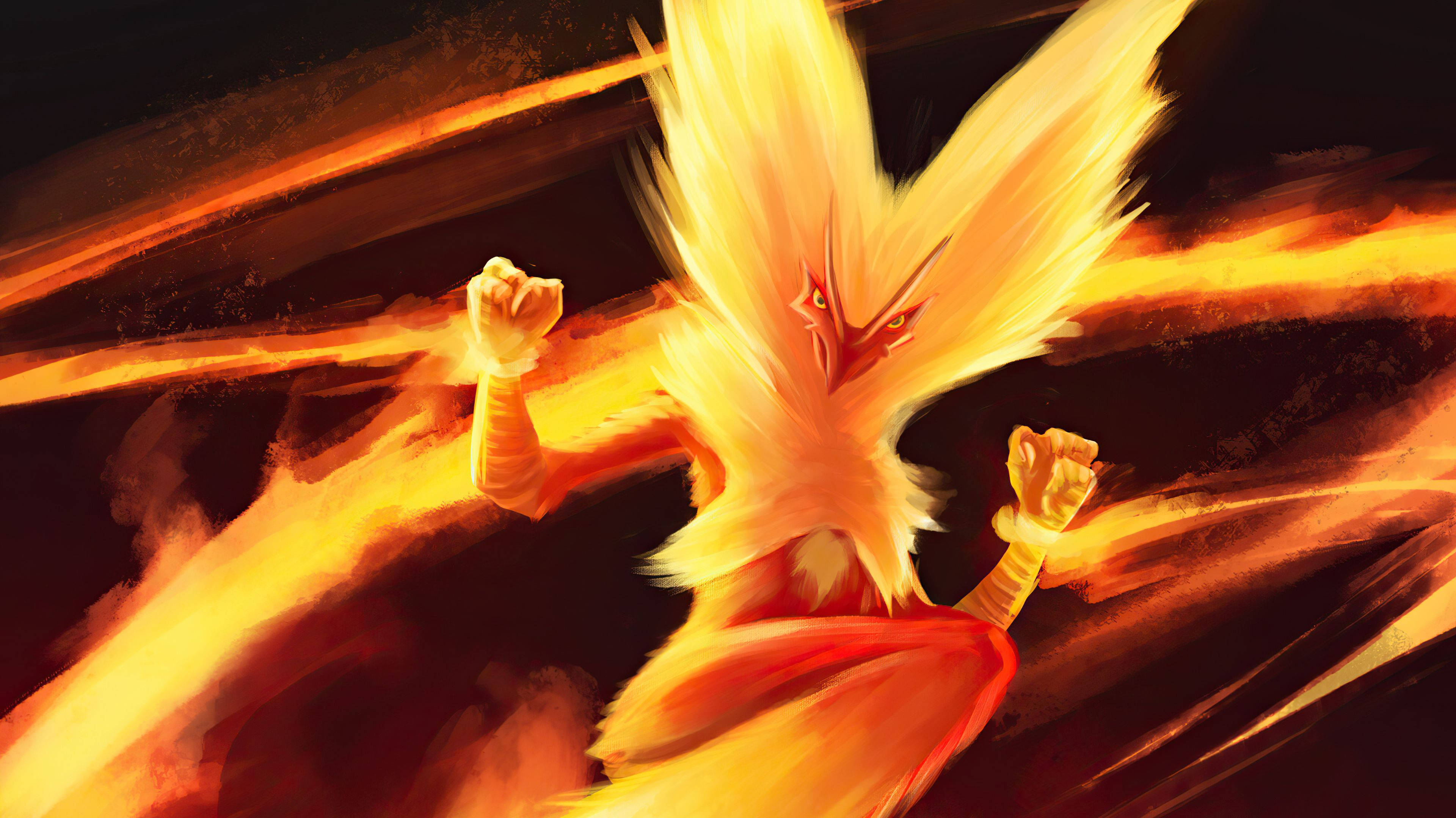 Blaziken, fire type, anime illustration, 4K Desktop Wallpaper