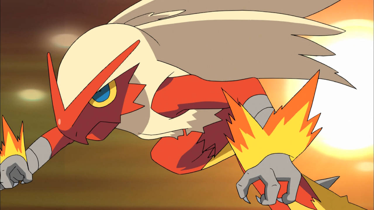 Blaziken, red and white armor, flames erupting from its fists, HD Desktop Wallpaper