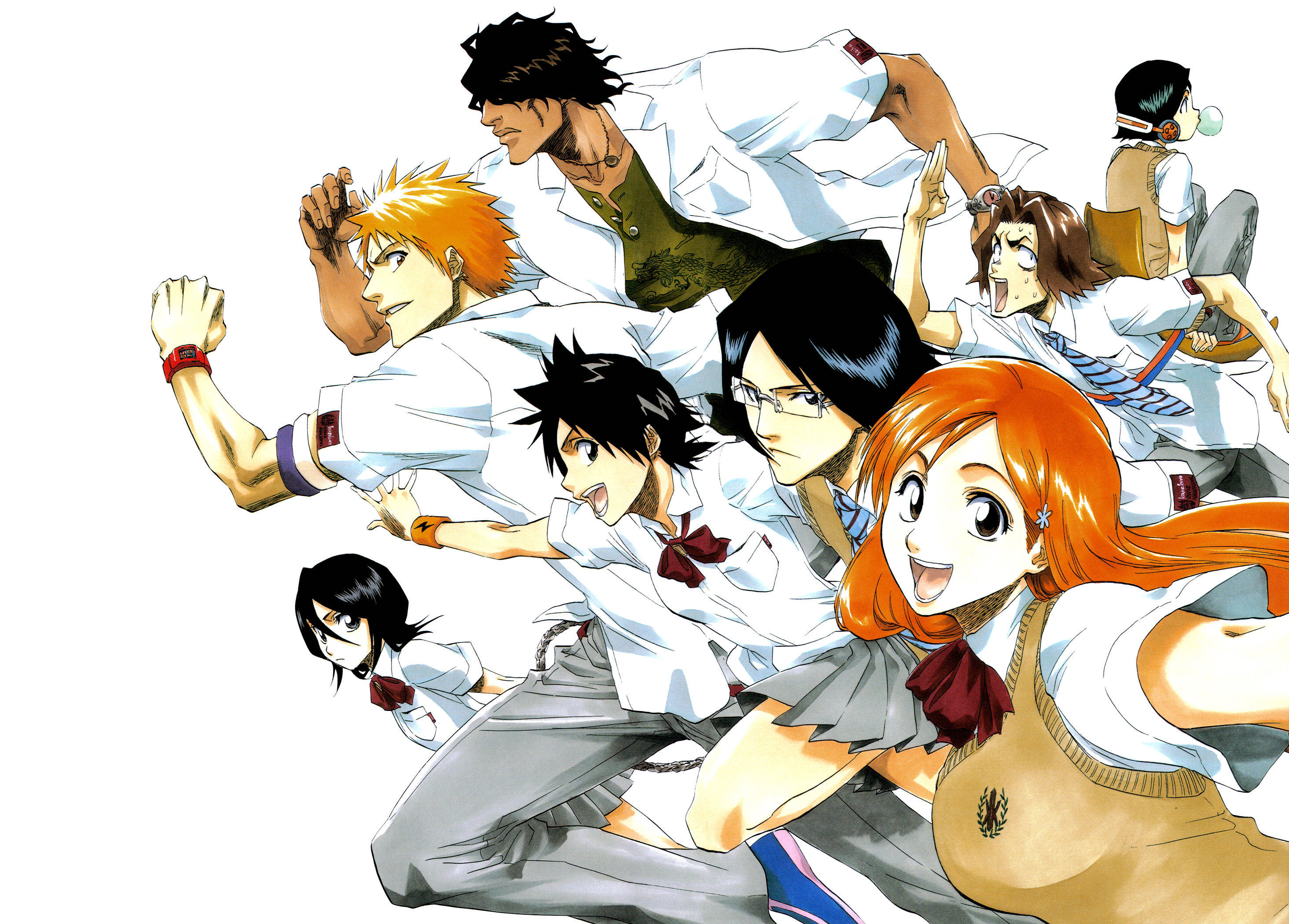 Bleach Anime, anime characters, school uniforms, 2K Desktop Wallpaper