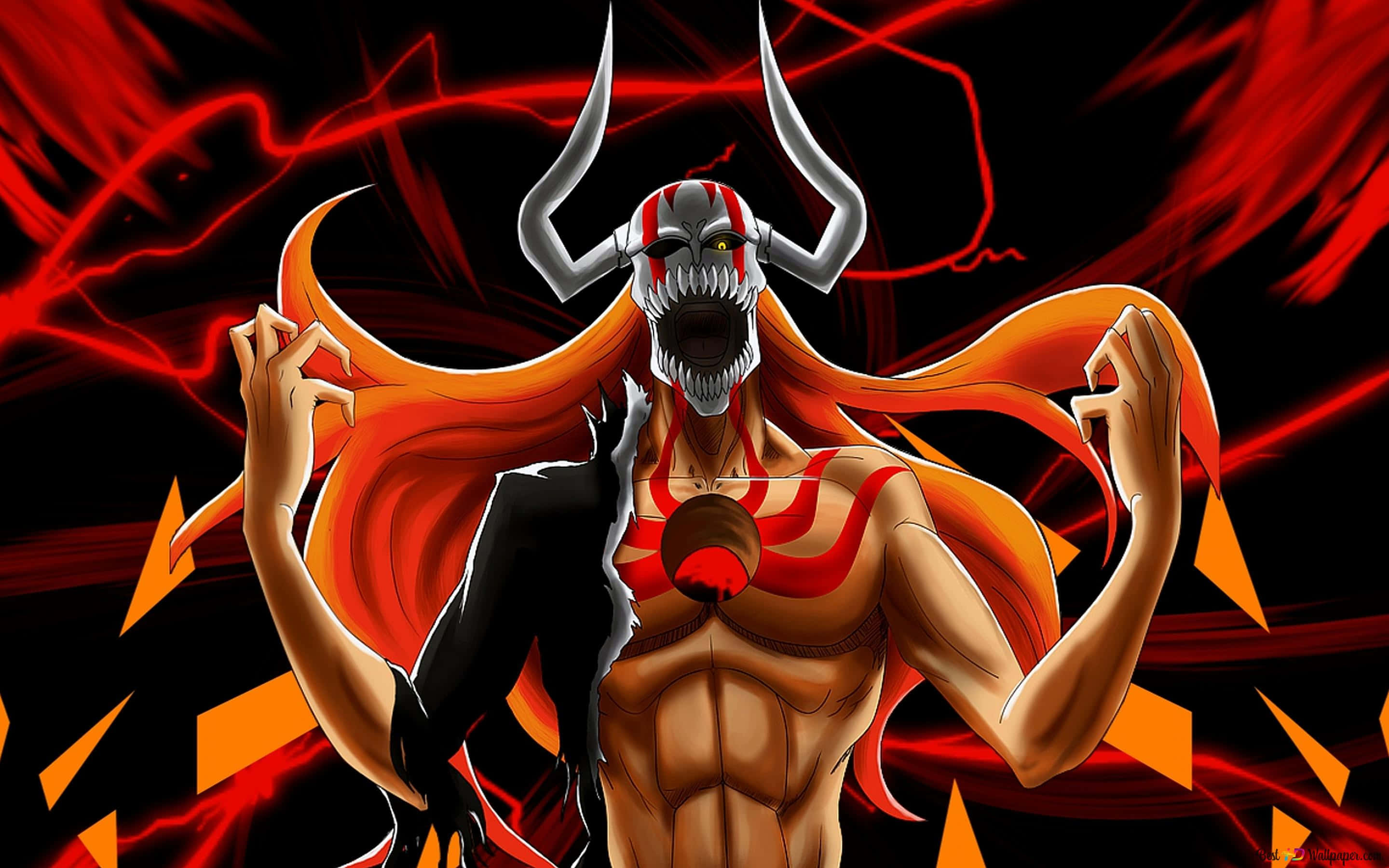 Bleach Hollow, skull mask, fiery orange hair, 2K Desktop Wallpaper