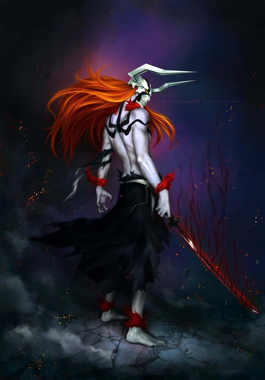 Bleach Hollow, skeletal warrior, fiery orange hair, SD Phone Wallpaper
