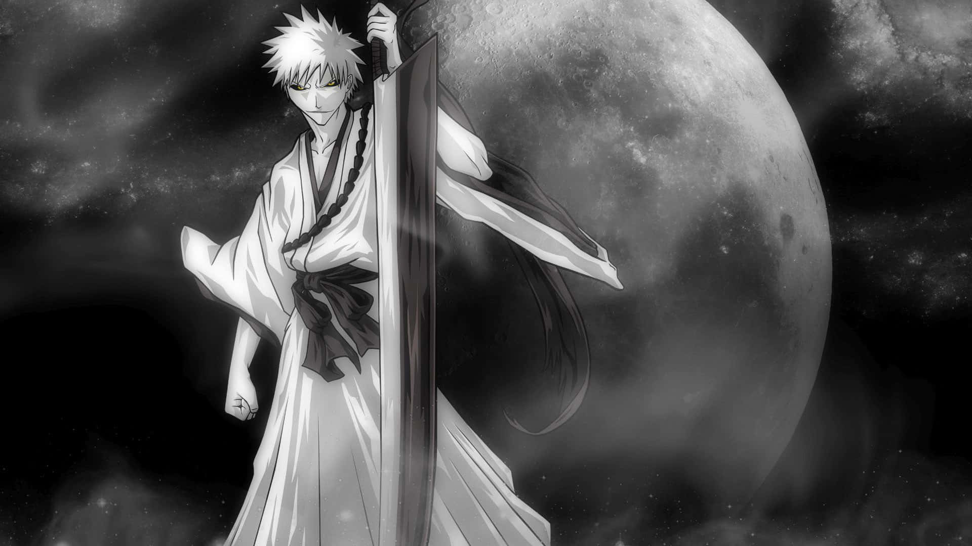 Bleach Hollow, monochrome anime warrior, spiky white hair, Full HD Desktop Wallpaper