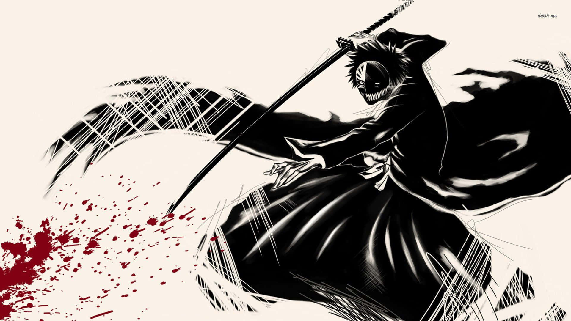 Bleach Hollow, black and white anime warrior, flowing robe, Full HD Desktop Wallpaper