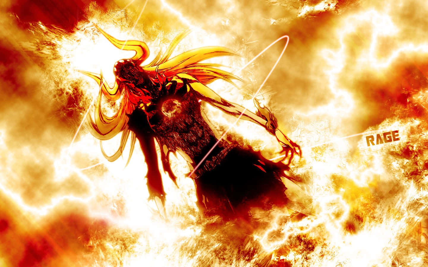 Bleach Hollow, fiery golden hair, blazing energy attack, HD Desktop Wallpaper