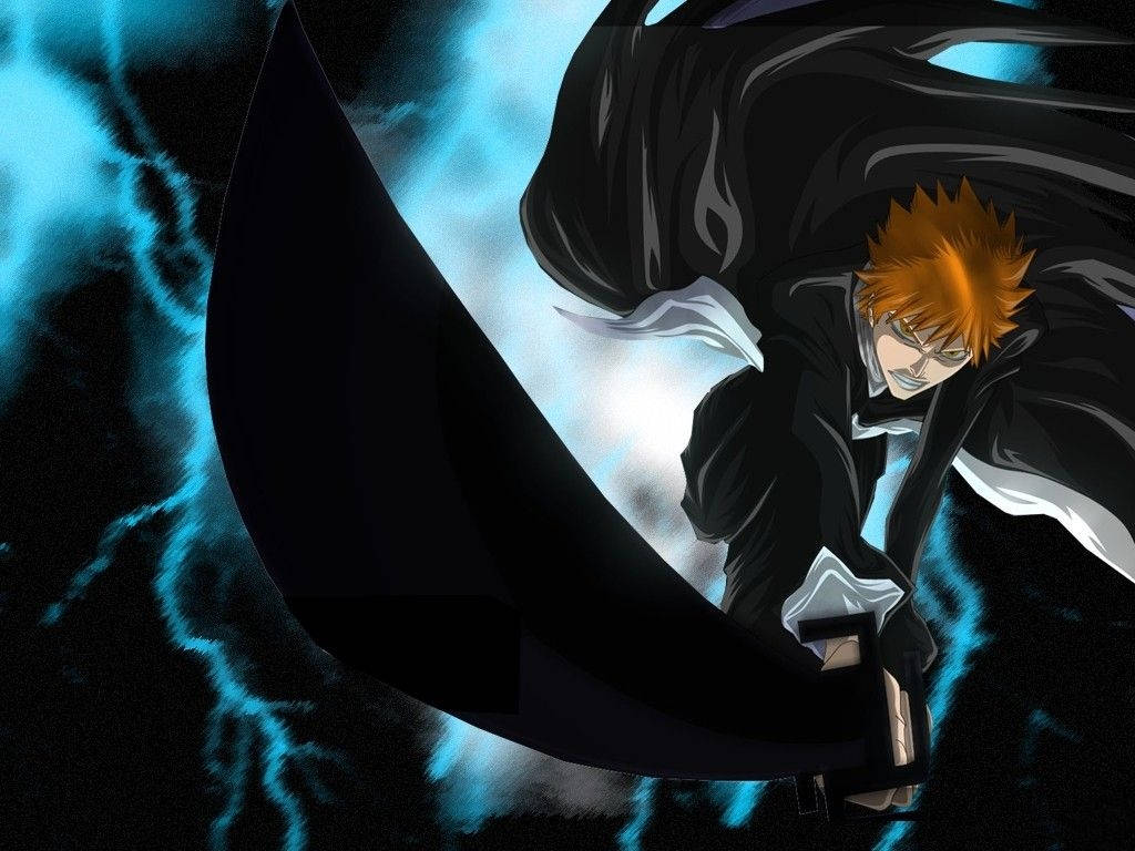 Bleach Ichigo, spiky orange hair, massive black sword, SD Desktop Wallpaper