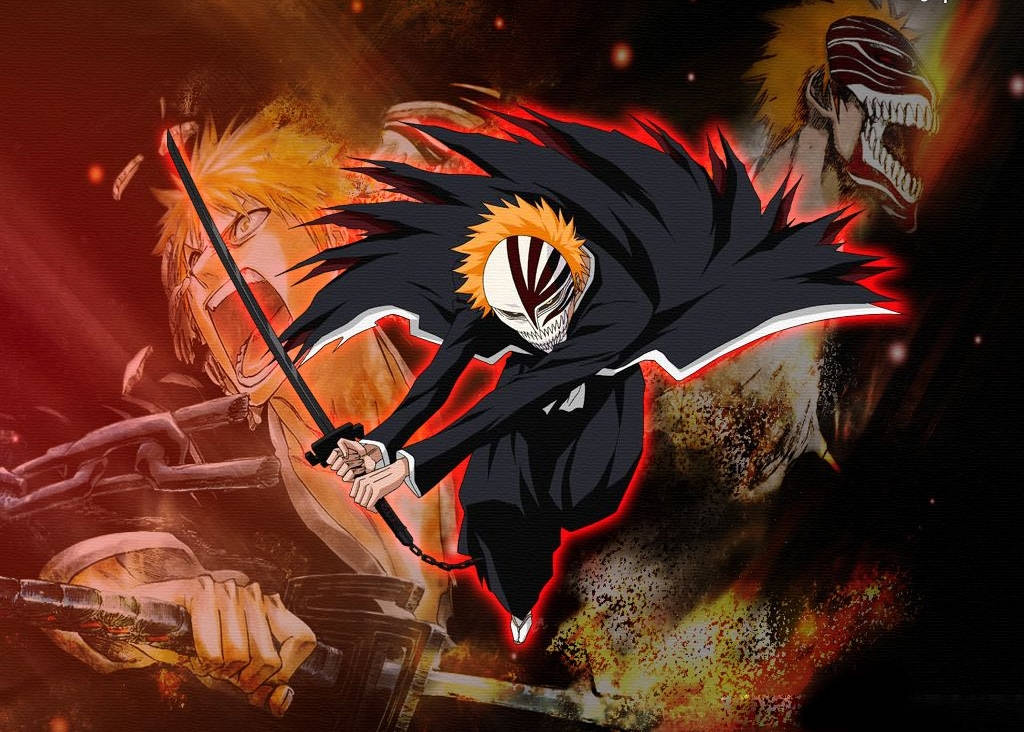 Bleach Ichigo, skull mask, black cloak, SD Desktop Wallpaper