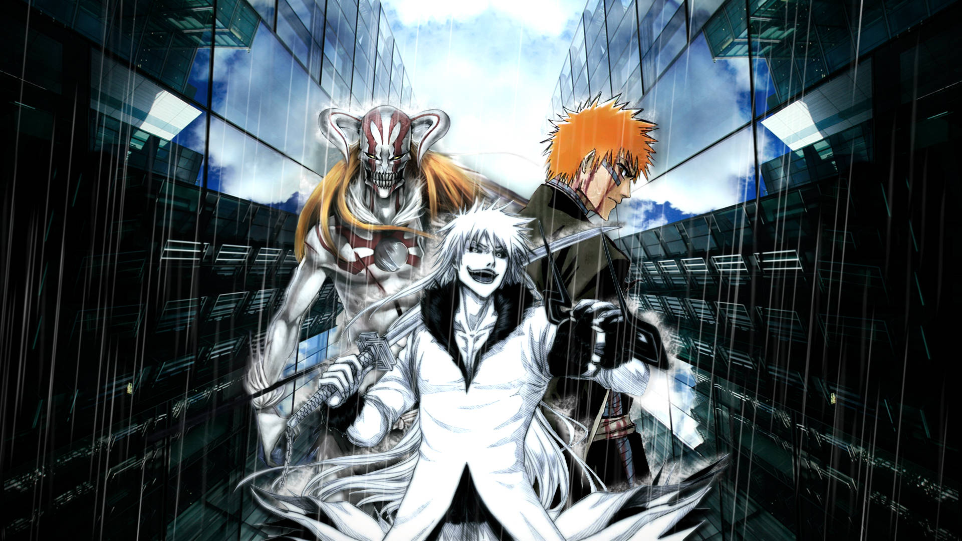 Ichigo, Bleach, rain-slicked glass canyon, Full HD Desktop Wallpaper