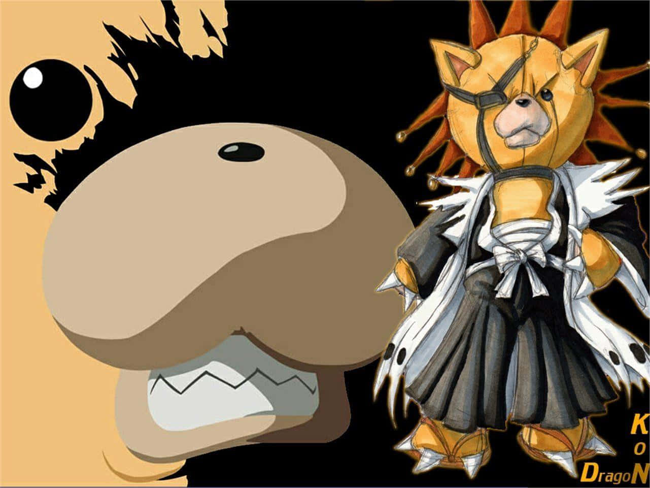 Bleach Kon, anthropomorphic fox, black and white outfit, HD Desktop Wallpaper