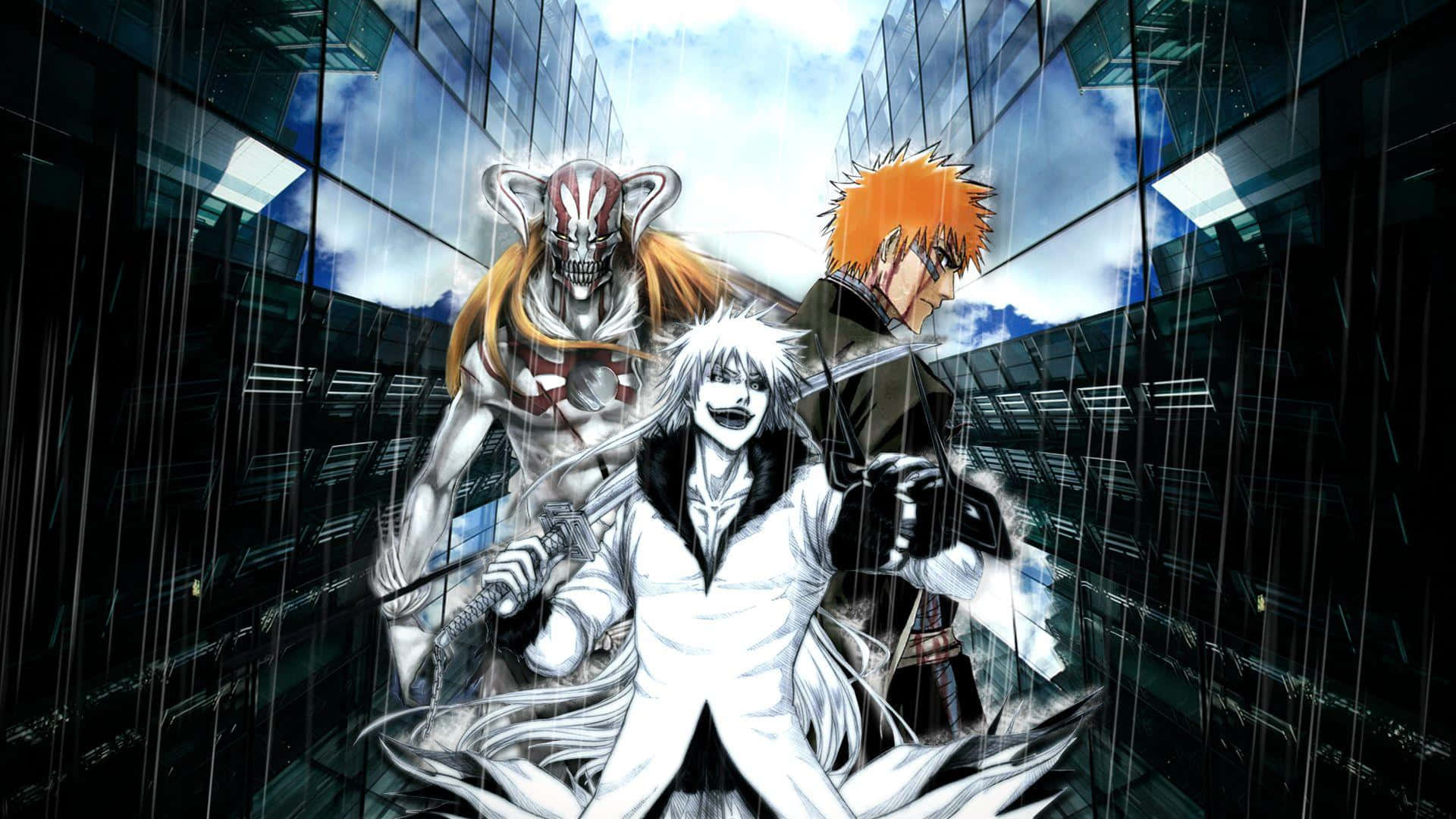 Bleach Pc, anime warriors, rain-slicked glass canyon, Full HD Desktop Wallpaper