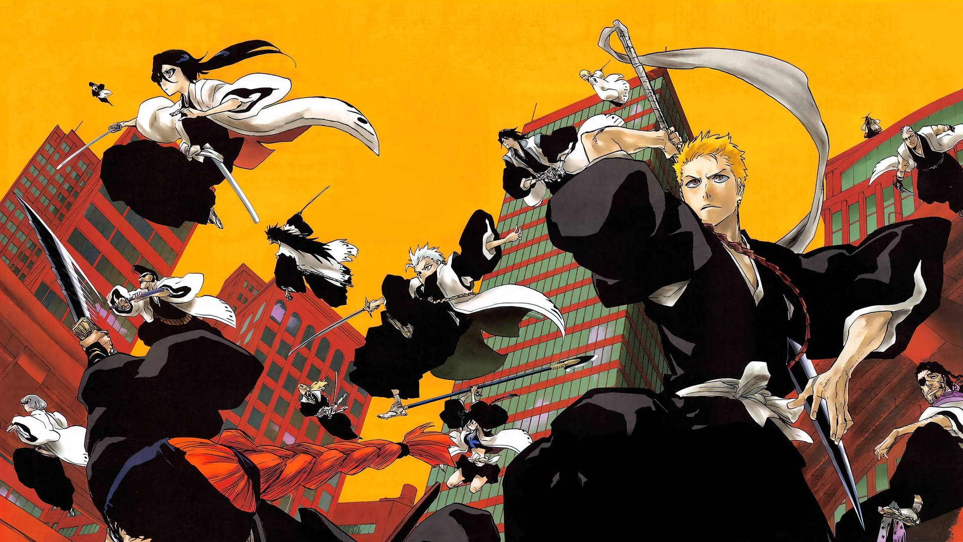 Bleach, anime warriors, fiery orange sky, Full HD Desktop Wallpaper