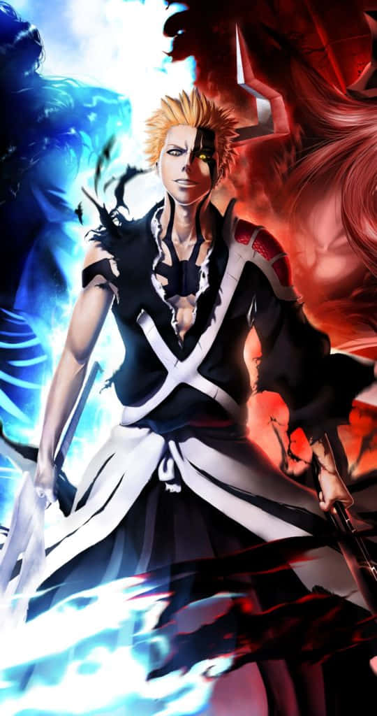 Bleach Phone, blue and red, spiky-haired anime warrior, SD Phone Wallpaper