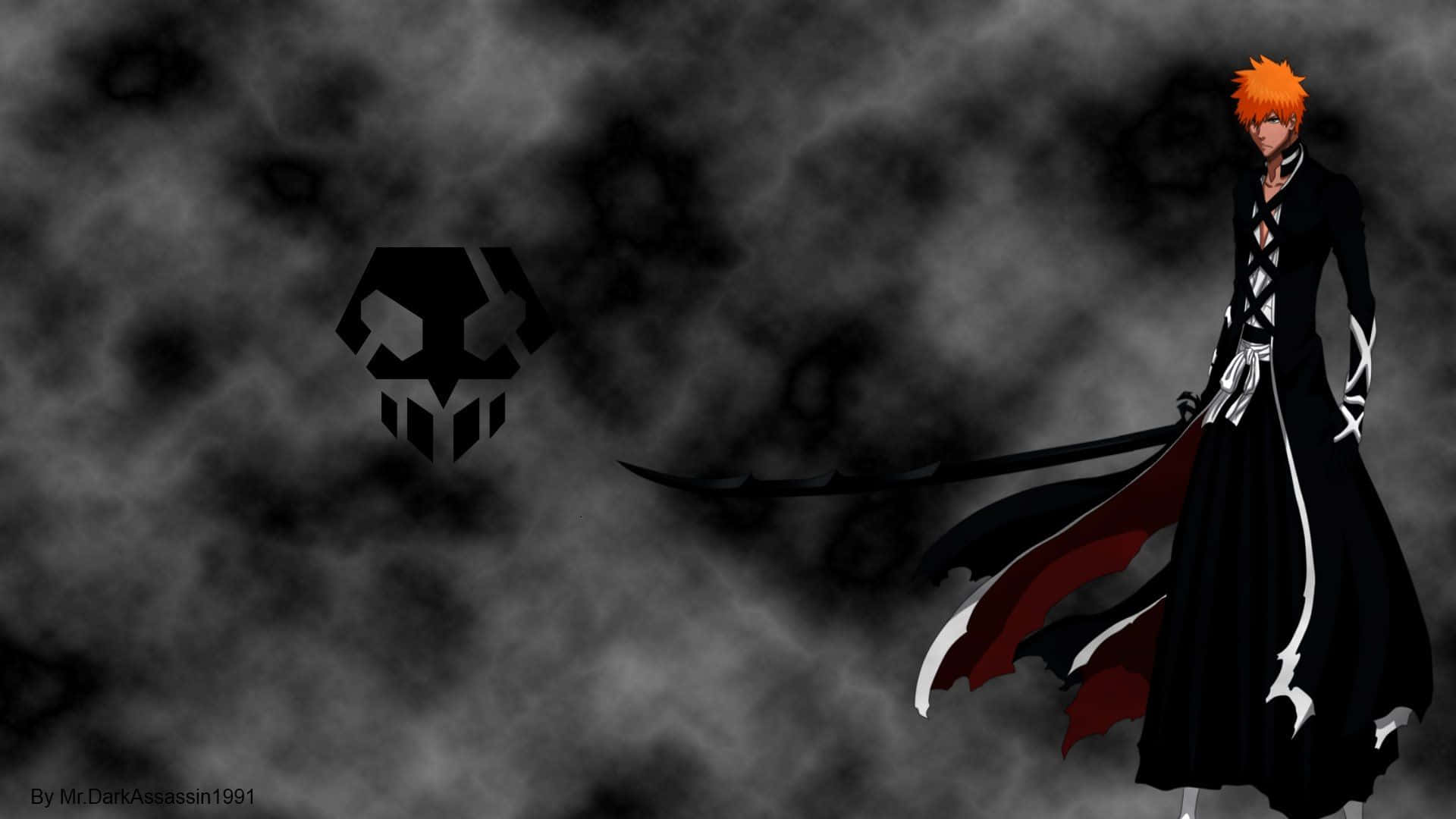 Bleach, fiery-haired anime warrior, black and white coat, Full HD Desktop Wallpaper