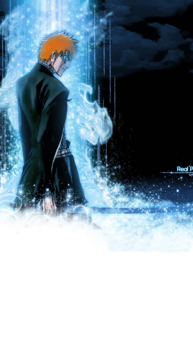 Bleach Phone, spiky orange-haired anime character, black coat, SD Phone Wallpaper