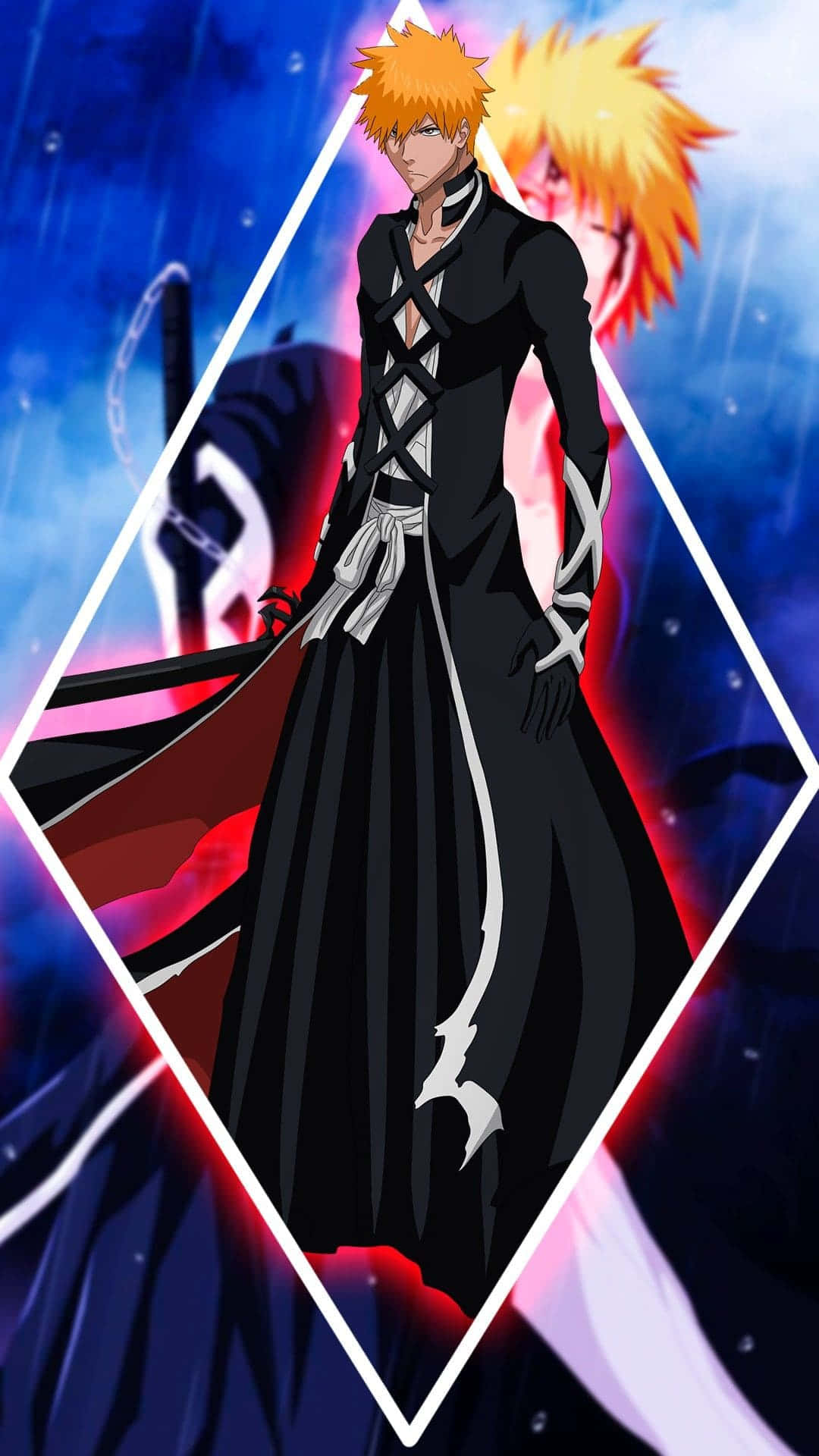 Bleach Phone, spiky-haired anime warrior, black and white outfit, Full HD Phone Wallpaper
