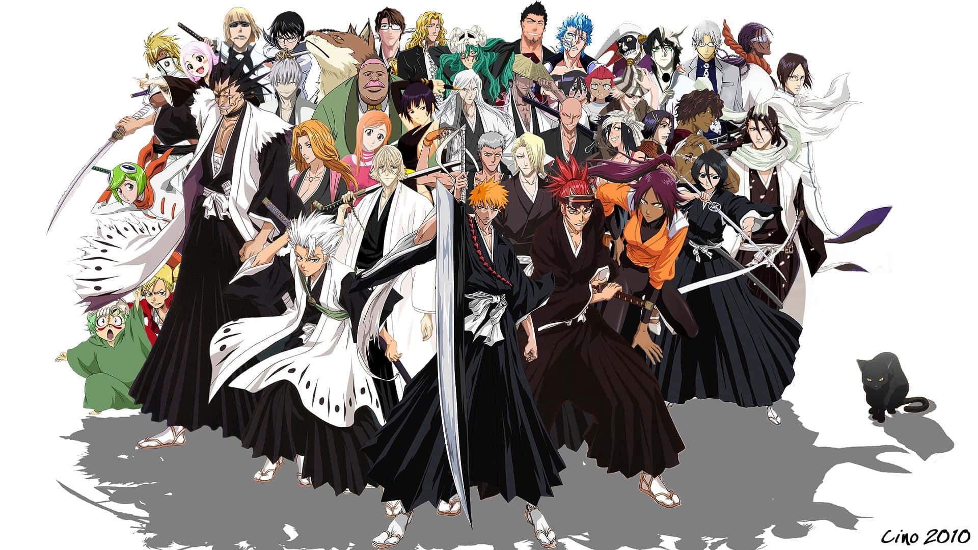 Bleach, anime group portrait, swords, Full HD Desktop Wallpaper
