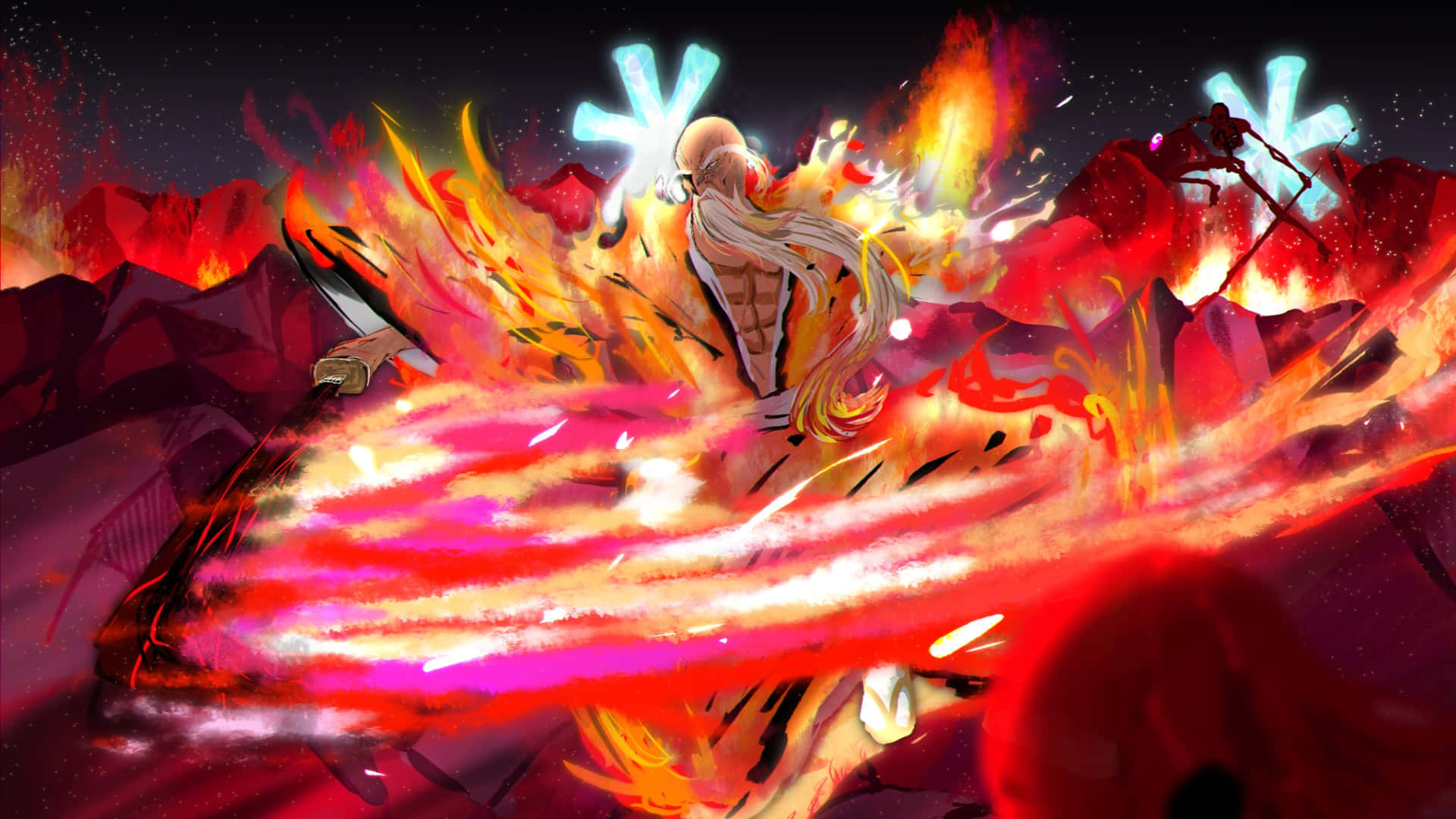Bleach Thousand-year Blood War Arc, bald anime warrior, long white hair, Full HD Desktop Wallpaper
