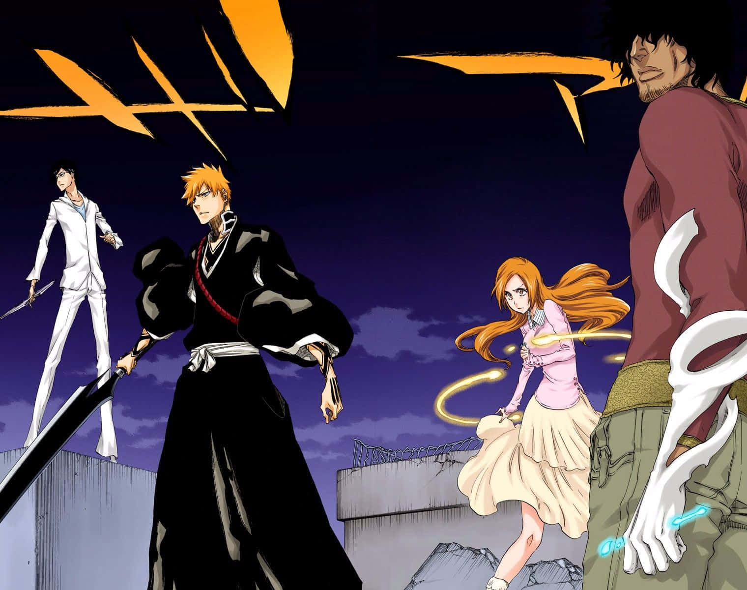 Bleach Thousand-year Blood War Arc, rooftop, dark purple sky, HD Desktop Wallpaper