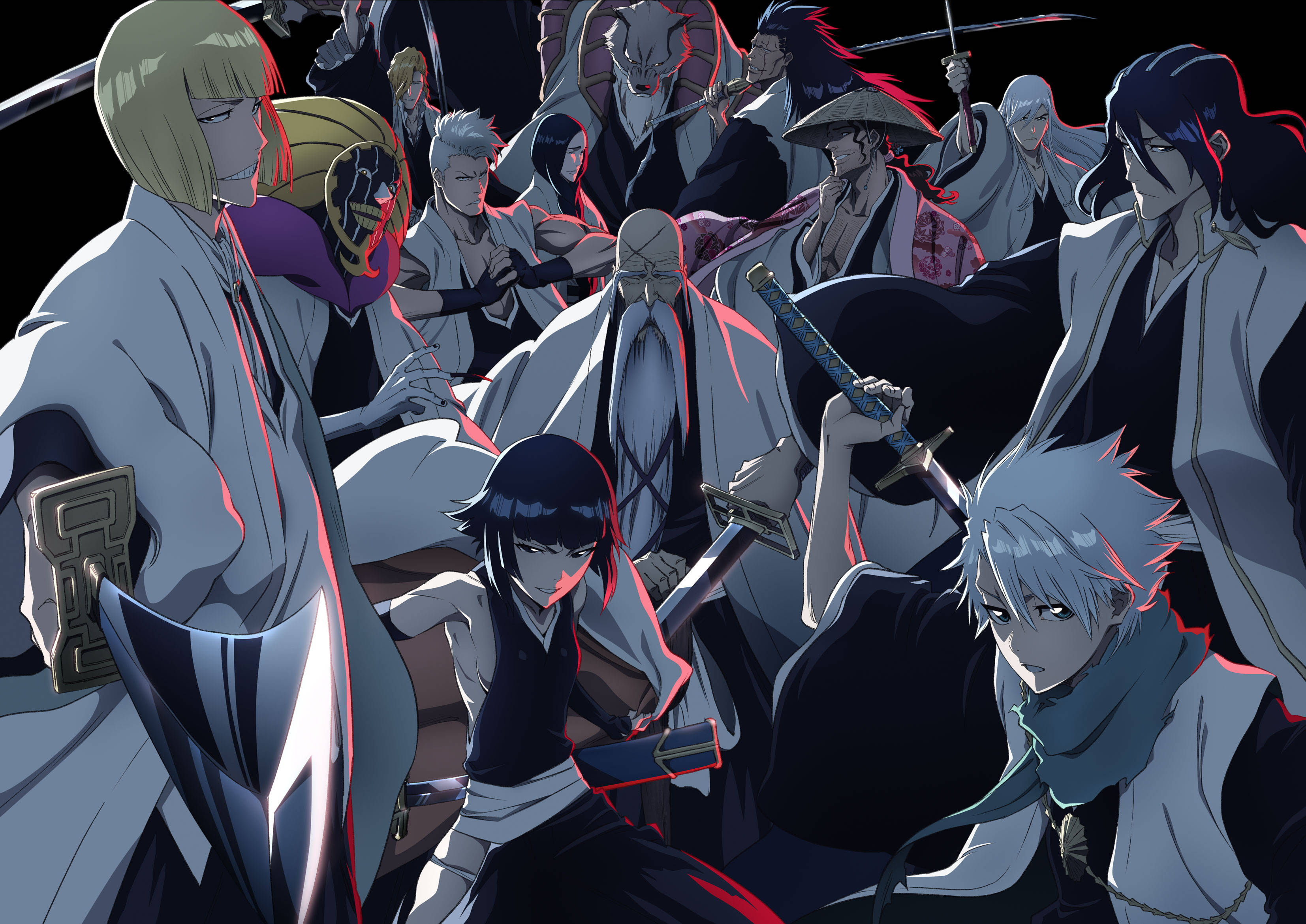 Bleach Thousand-year Blood War Arc, samurai warriors, white and black robes, 2K Desktop Wallpaper