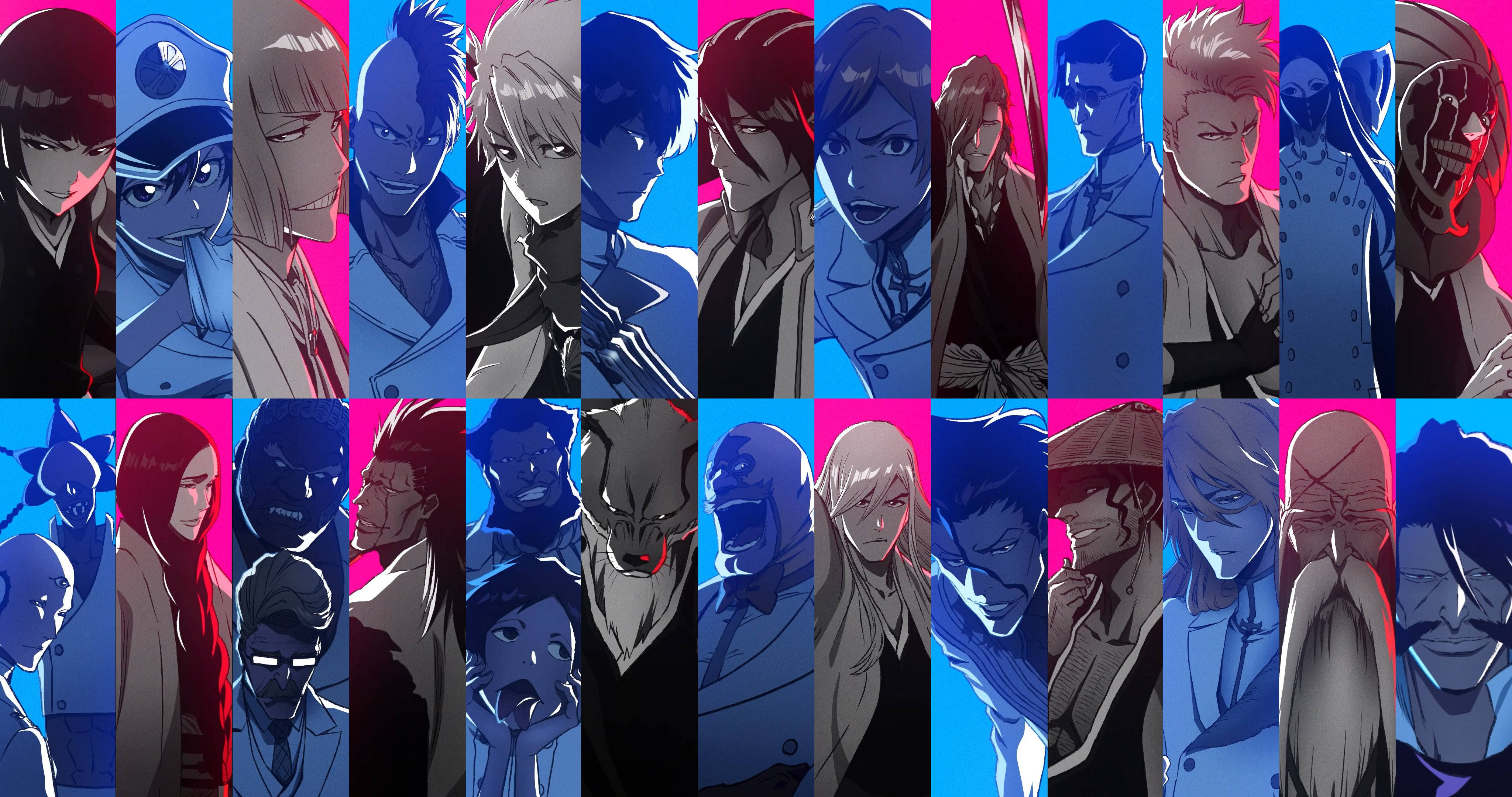 Bleach, anime character collage, blue, 4K Desktop Wallpaper