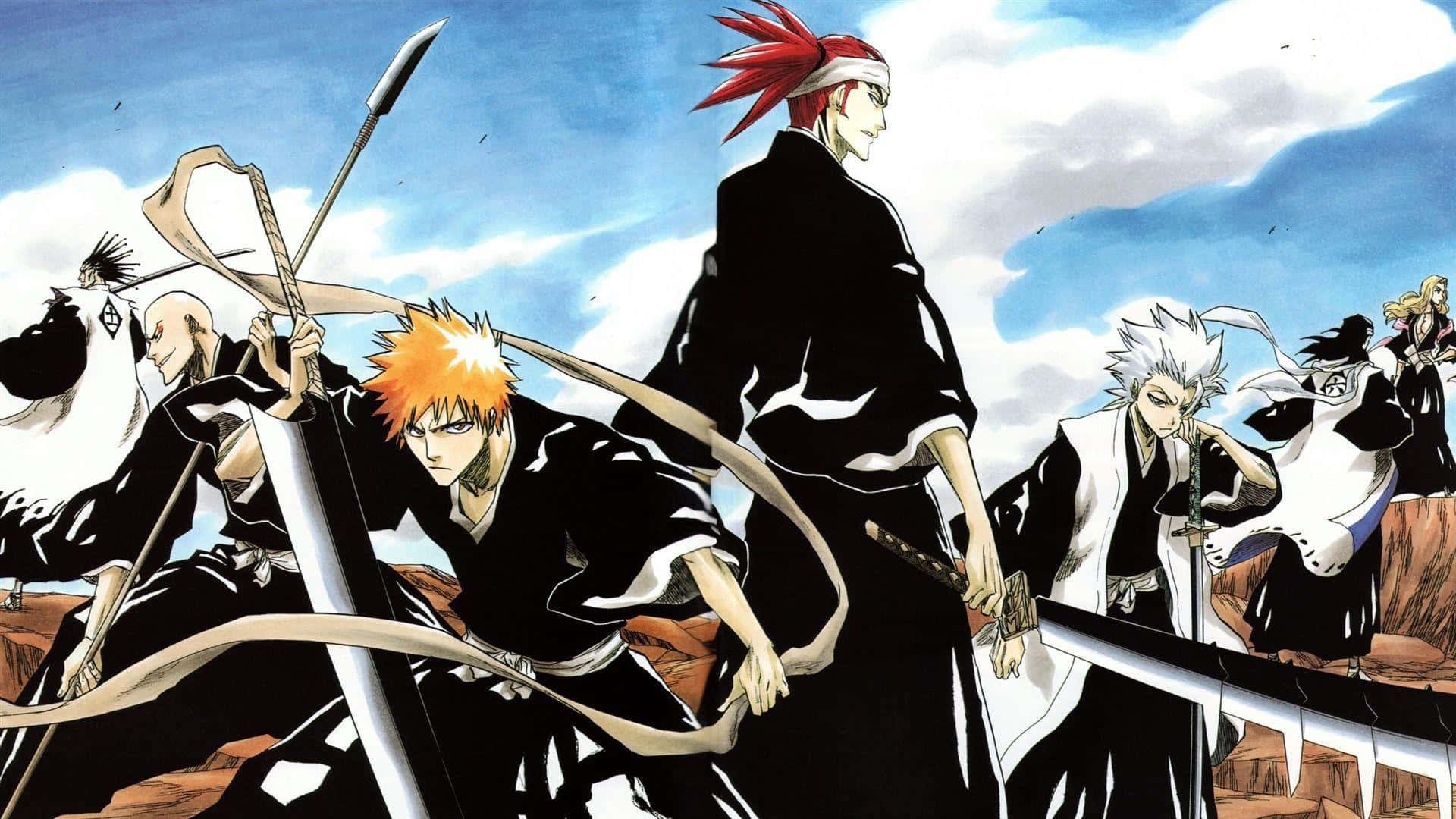 Bleach, anime warriors, black and white uniforms, Full HD Desktop Wallpaper