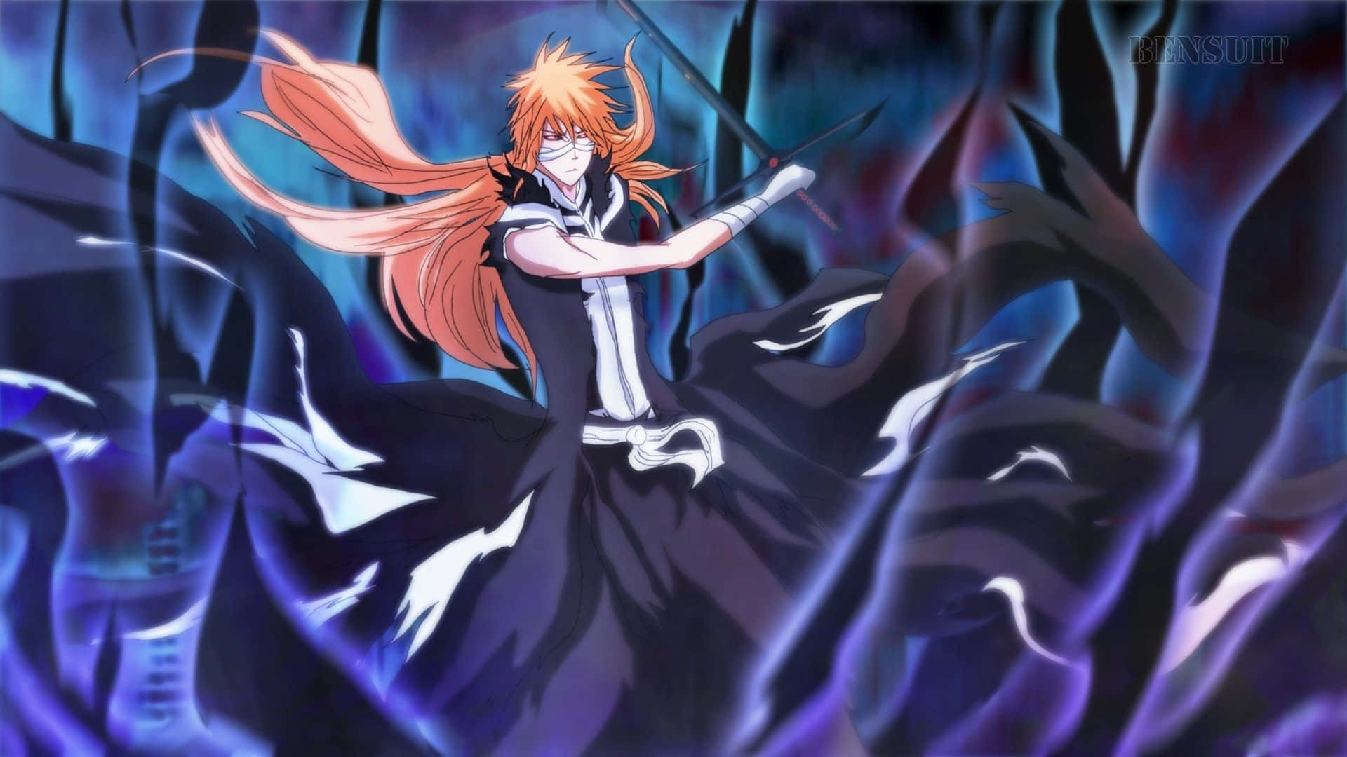 Bleach, orange hair, sword, Full HD Desktop Wallpaper