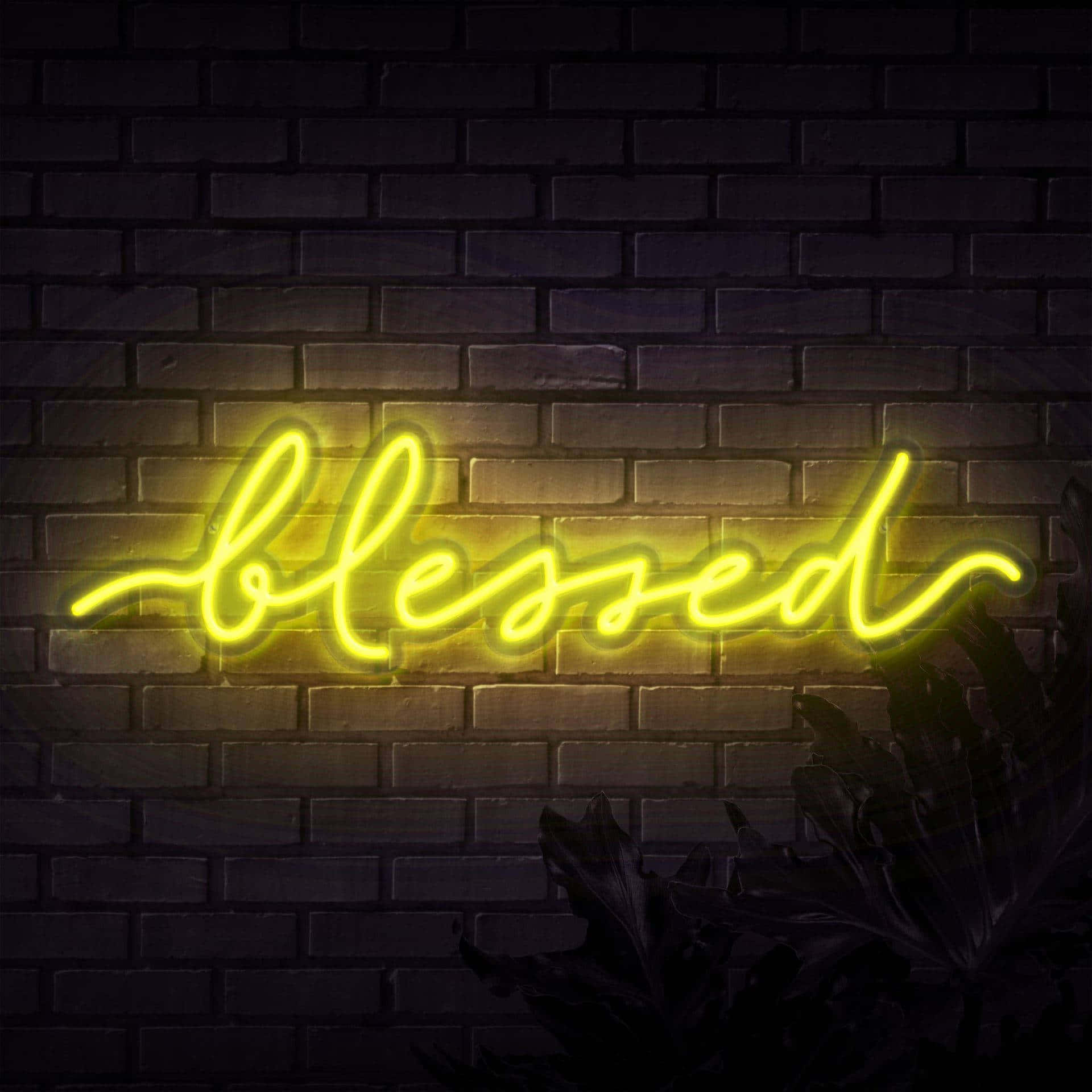 blessed, yellow neon, dark brick wall, Full HD Desktop Wallpaper