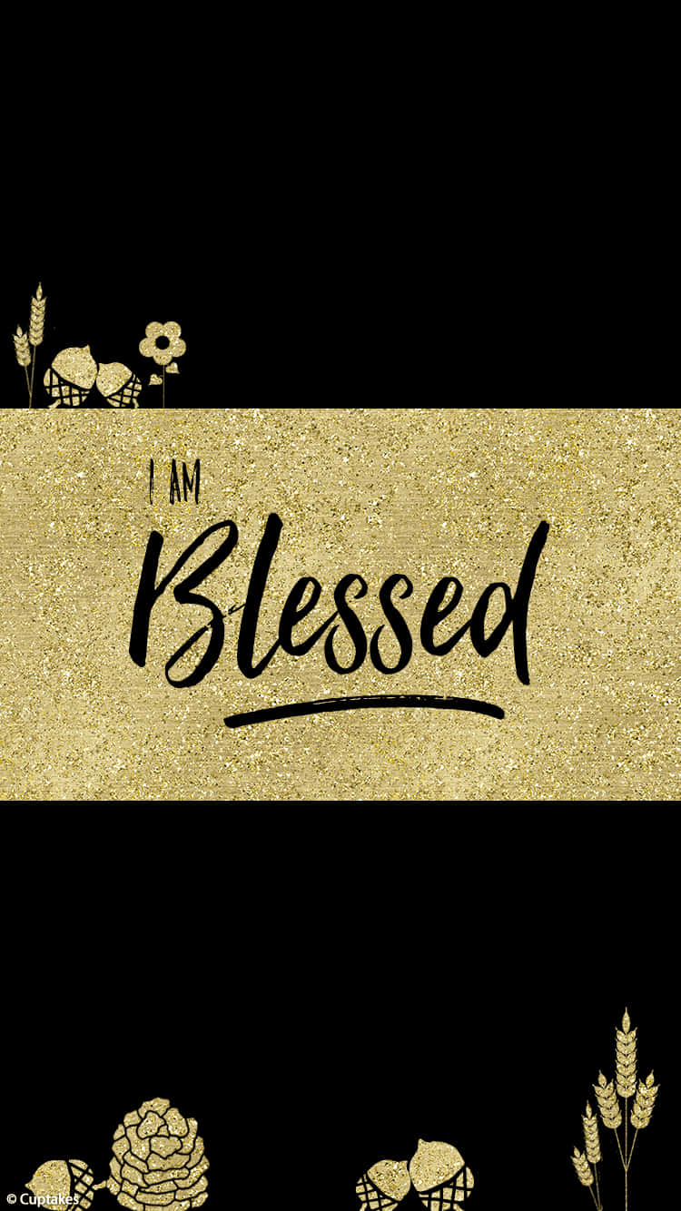 Blessed Stone Aesthetic, golden glitter background, black cursive text, HD Phone Wallpaper
