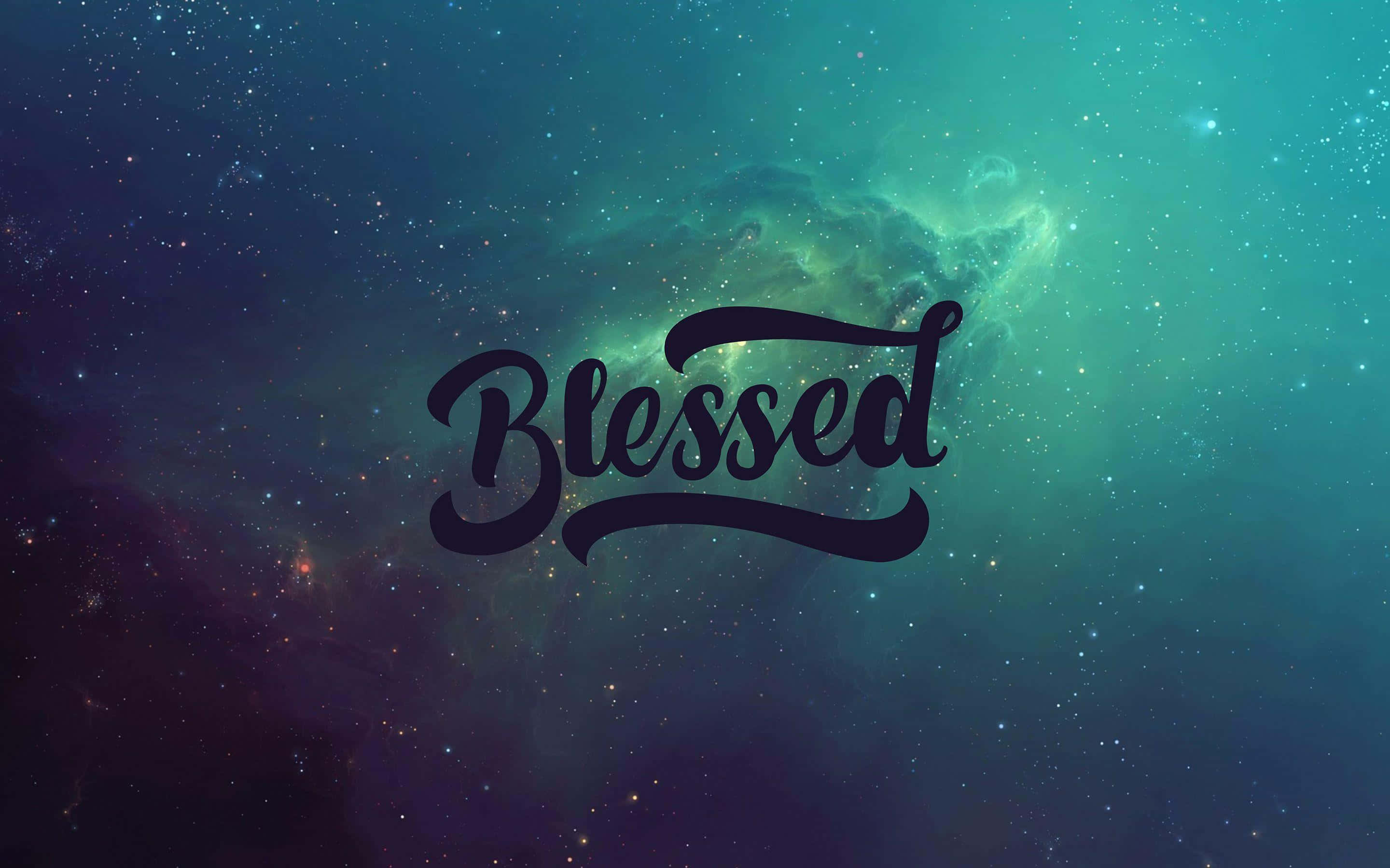 Blessed, cosmic nebula, teal green, 2K Desktop Wallpaper