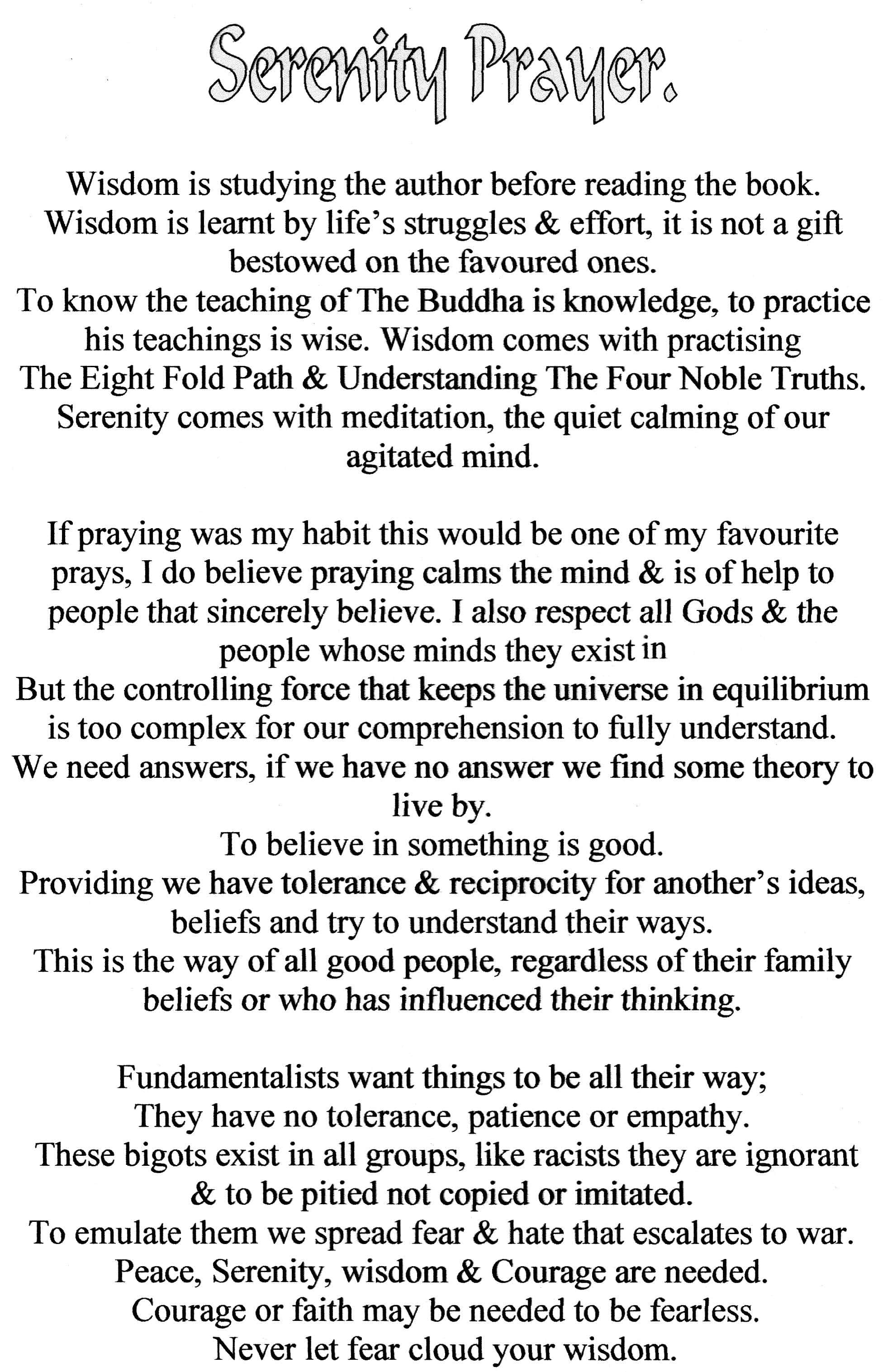 Serenity Prayer, black and white, typewritten text, 2K Phone Wallpaper