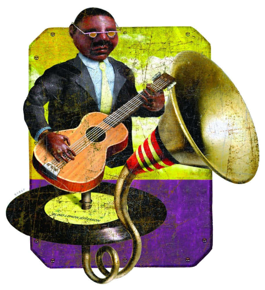 Blind Lemon Jefferson, vinyl, caricature art, SD Phone Wallpaper