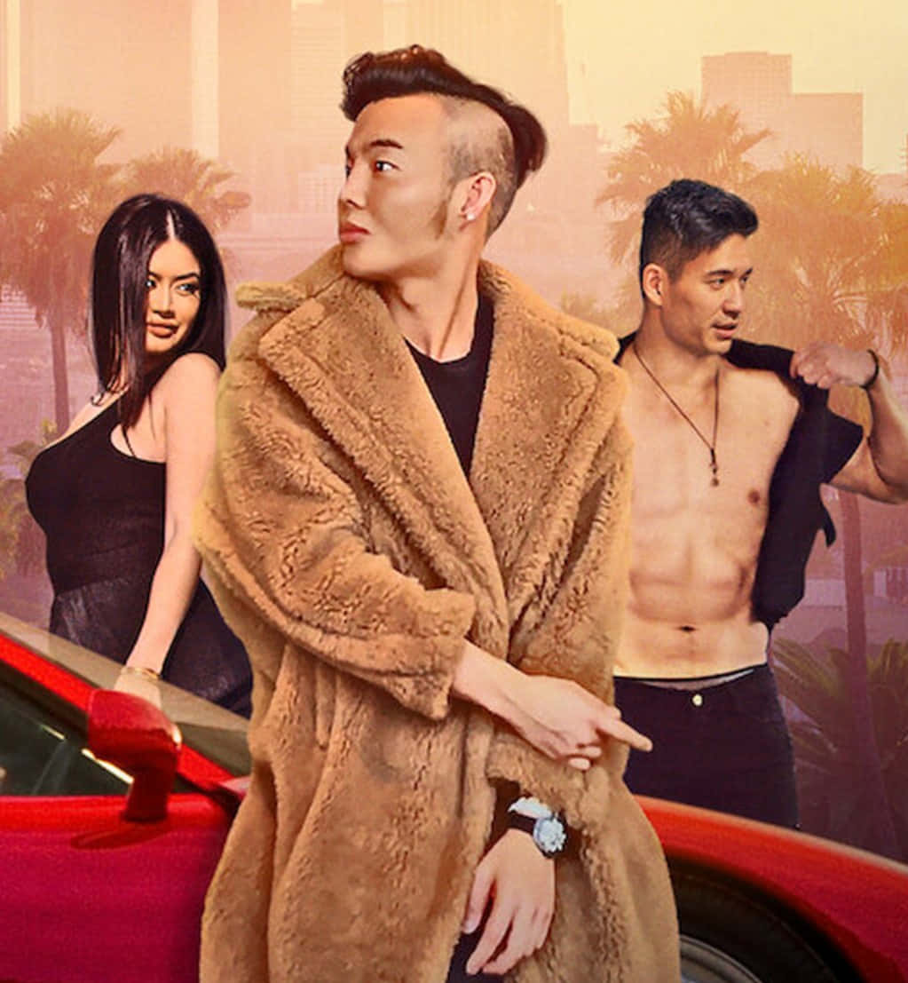 Bling Empire, red sports car, hazy urban backdrop, SD Phone Wallpaper