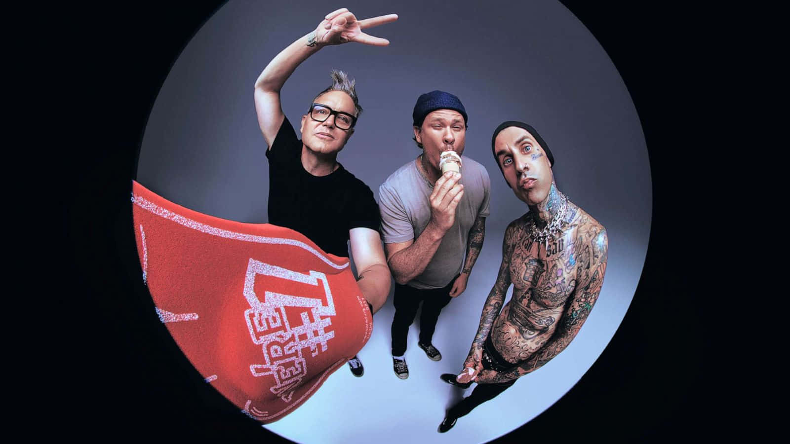 Blink-182, fisheye portrait, circular spotlight, HD Desktop Wallpaper