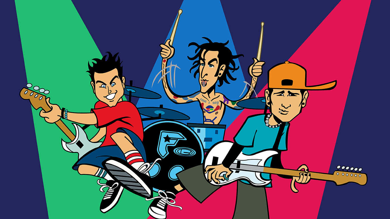 Blink-182, animated band illustration, colorful stage lights, HD Desktop Wallpaper