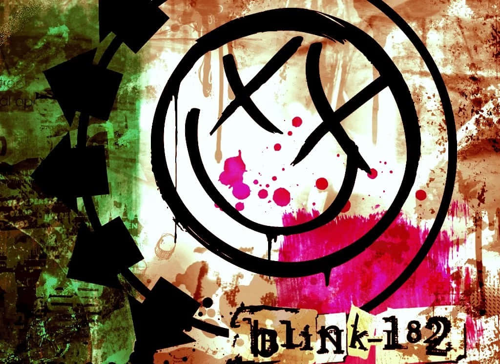 Blink-182, crossed-X smiley logo, pink splatters, SD Desktop Wallpaper