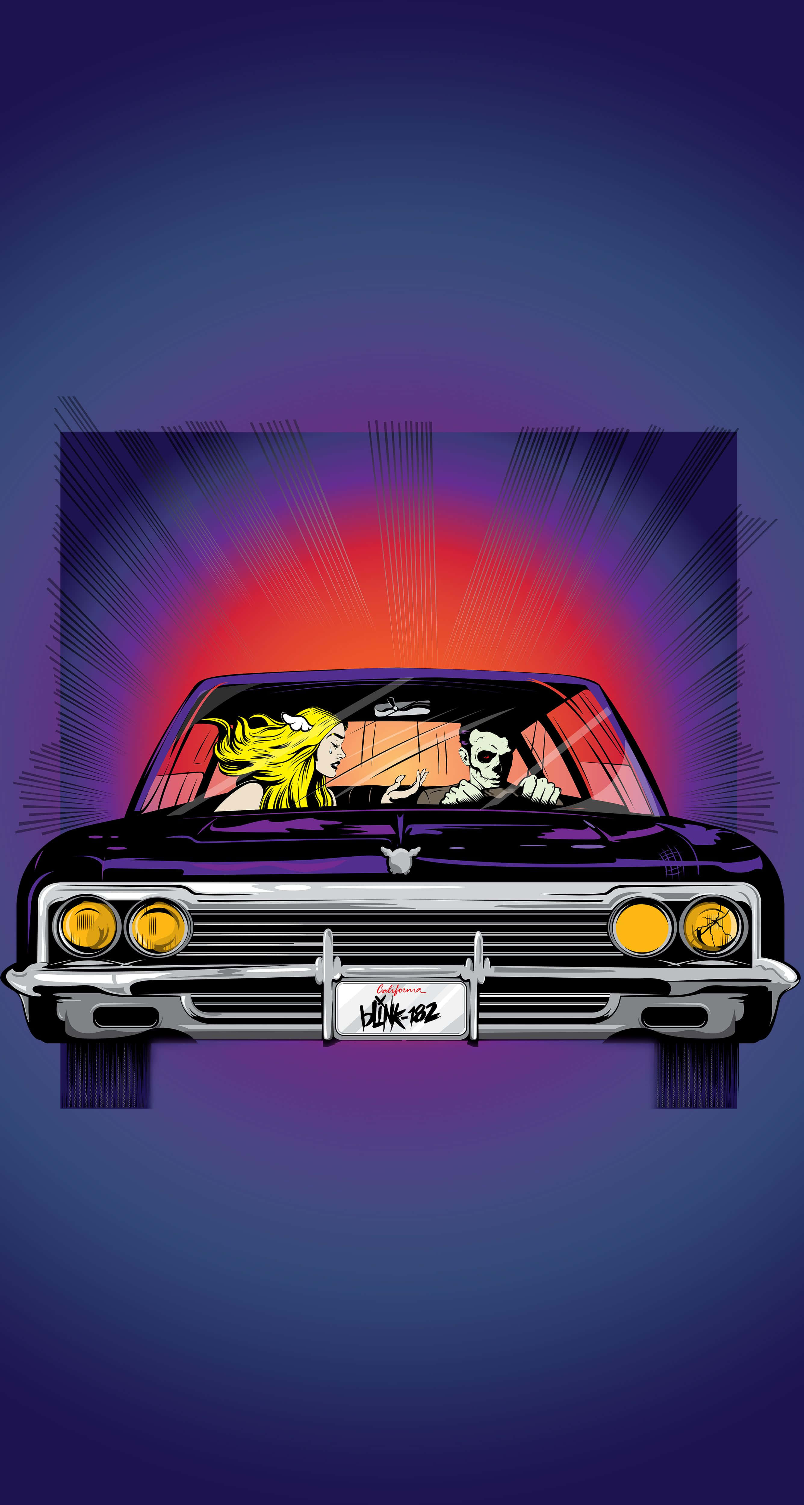 Blink-182, cartoon skull, blonde woman, 4K Phone Wallpaper