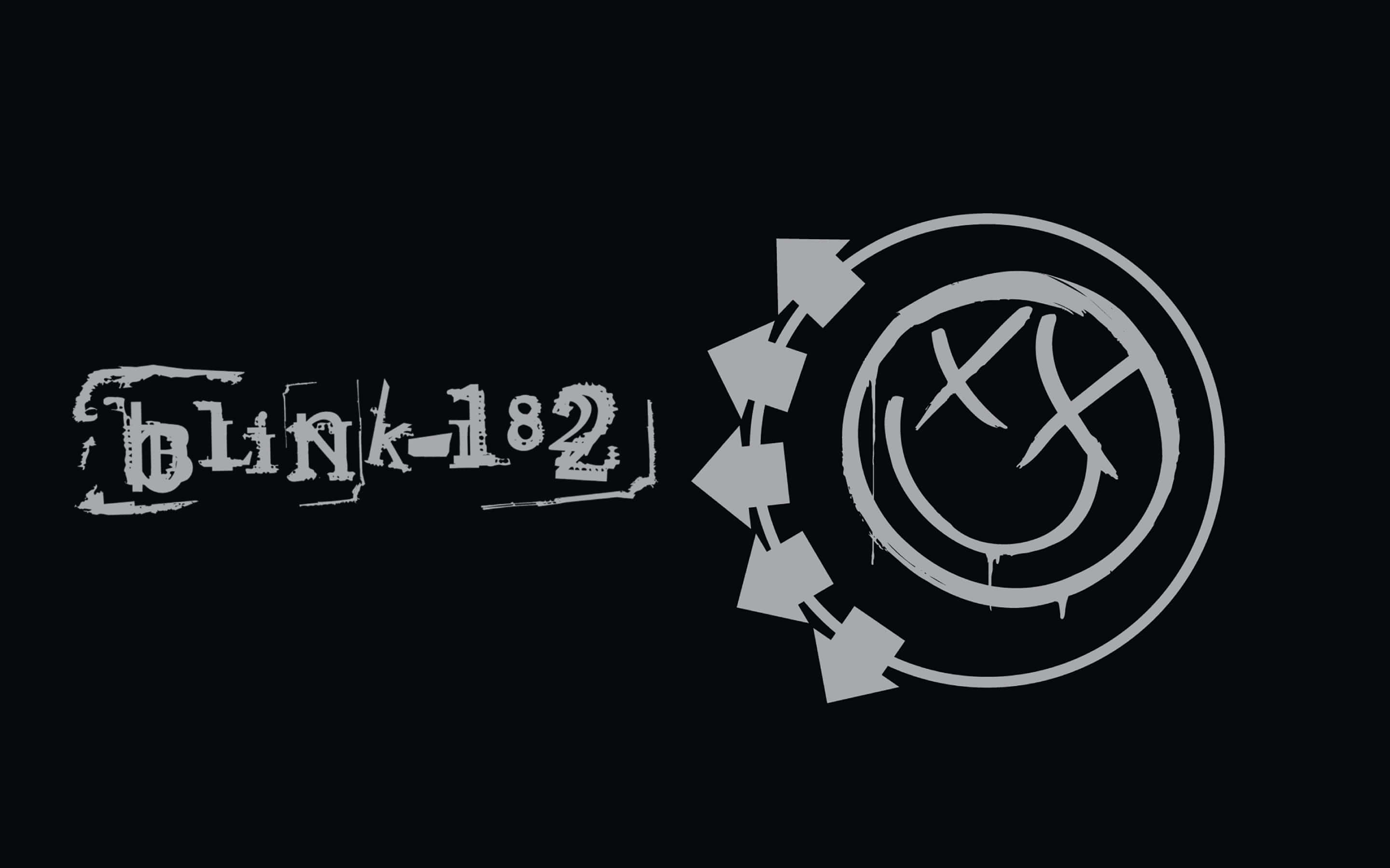 Blink-182, white graffiti-style logo, arrows pointing to circular skull, 2K Desktop Wallpaper